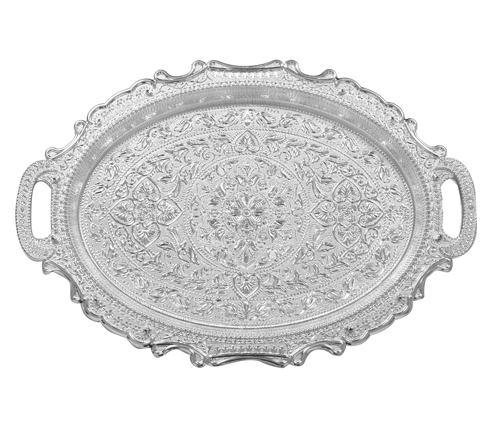 Kuber Industries Traditional Design Plastic Serving Tray For Home, Office, Restaurant, Hotel (Silver)