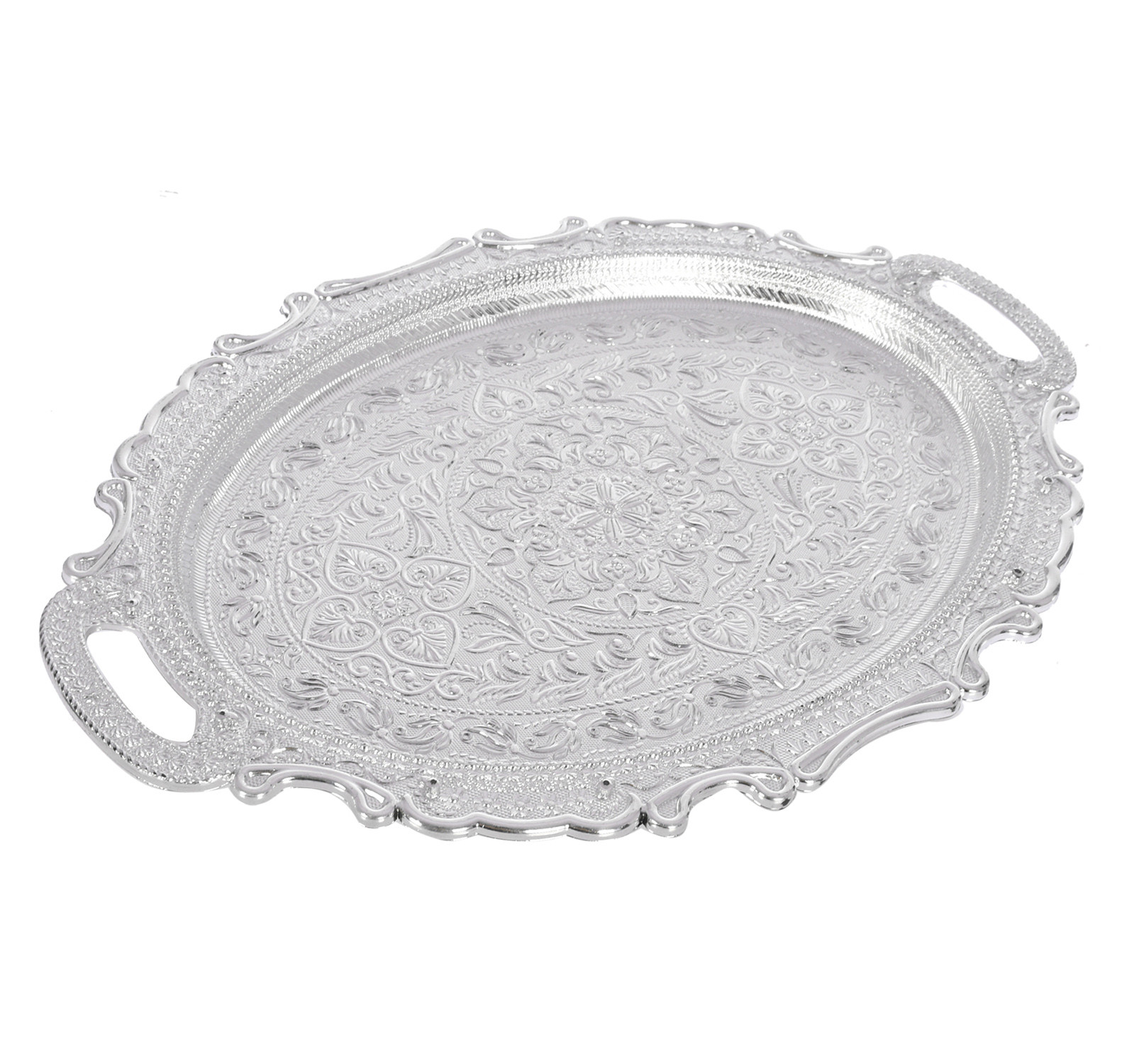 Kuber Industries Traditional Design Plastic Serving Tray For Home, Office, Restaurant, Hotel (Silver)