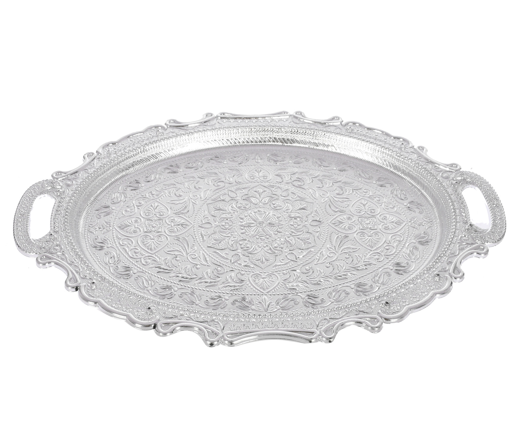 Kuber Industries Traditional Design Plastic Serving Tray For Home, Office, Restaurant, Hotel (Silver)