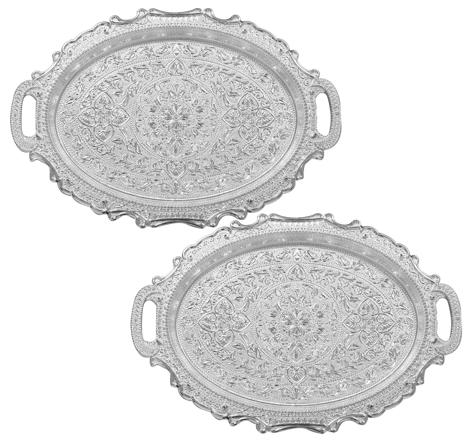 Kuber Industries Traditional Design Plastic Serving Tray For Home, Office, Restaurant, Hotel (Silver)