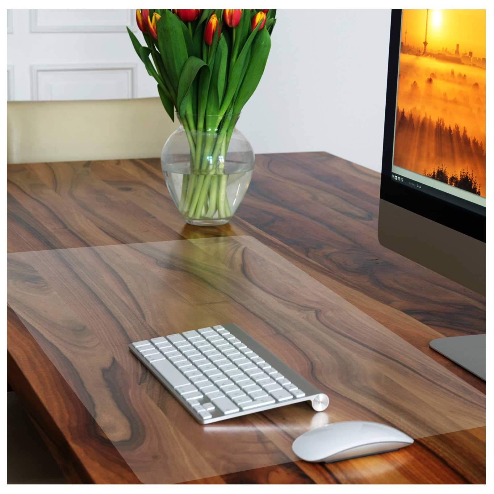 Kuber Industries Tranasparent Desk Protector,Office Desk Mat, Mouse Pad, Laptop Desk Pad, Non-Slip, Waterproof Desk Writing Pad for Office and Home, 18