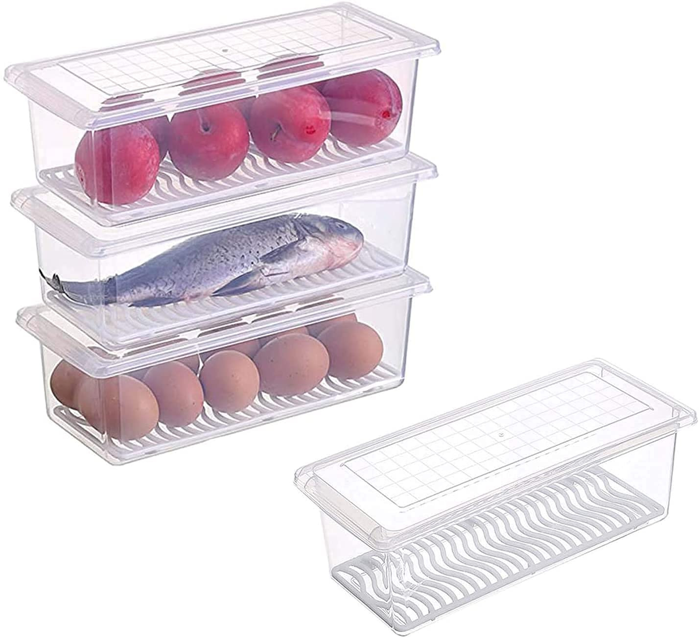 Kuber Industries Tranasparent Plastic Fridge/Refrigerator Food Storage Container With Drain Plate & Lid- (White)-45KM041