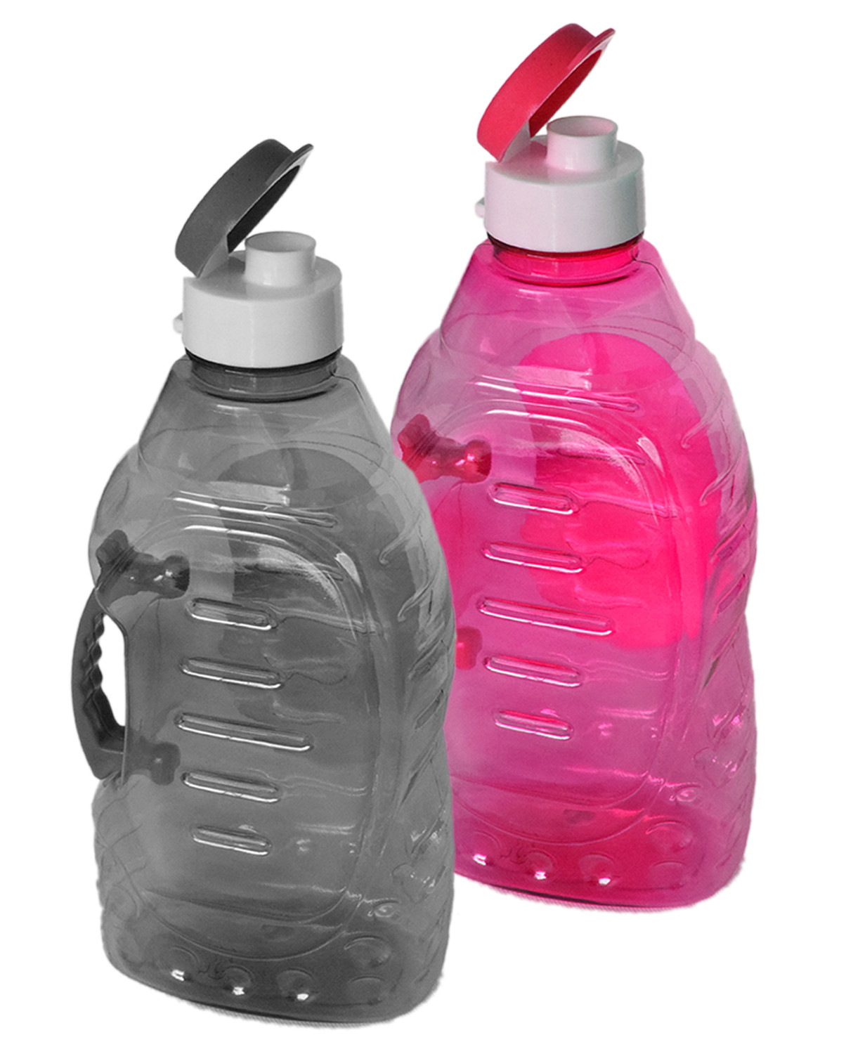 Kuber Industries Tranasparent Platic Water Bottle With Handle, 1500ml- Pack of 2 (Pink & Black)