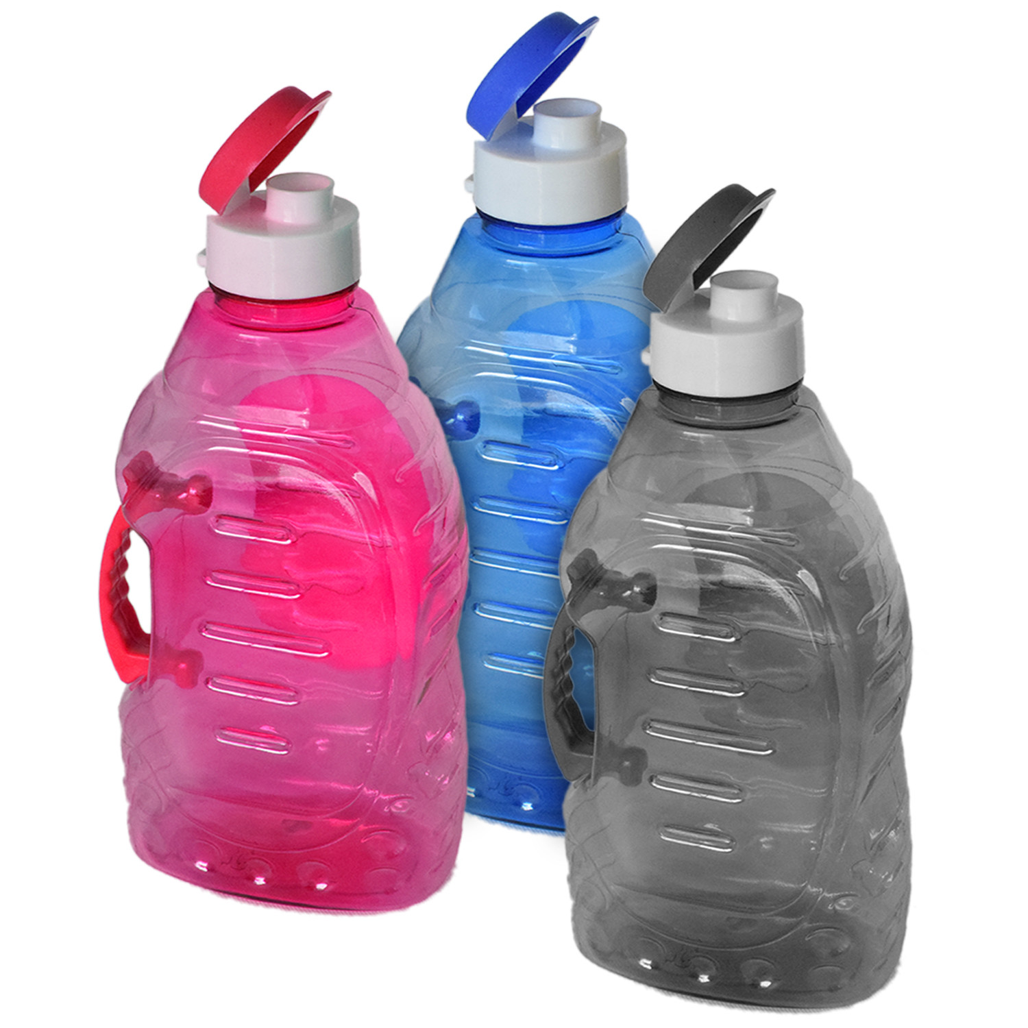 Kuber Industries Tranasparent Platic Water Bottle With Handle, 1500ml- Pack of 3 (Pink & Black & Blue)