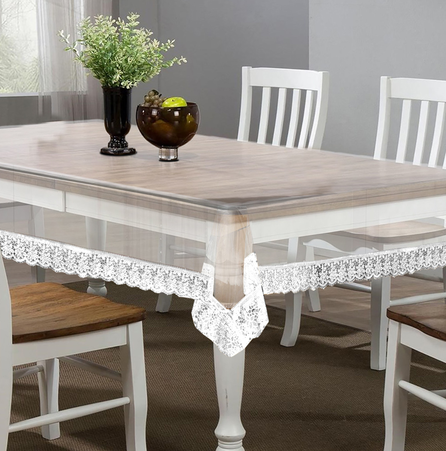 Kuber Industries Transparent 4 Seater PVC Dining Table Cover, Protector With White Lace Border, 45