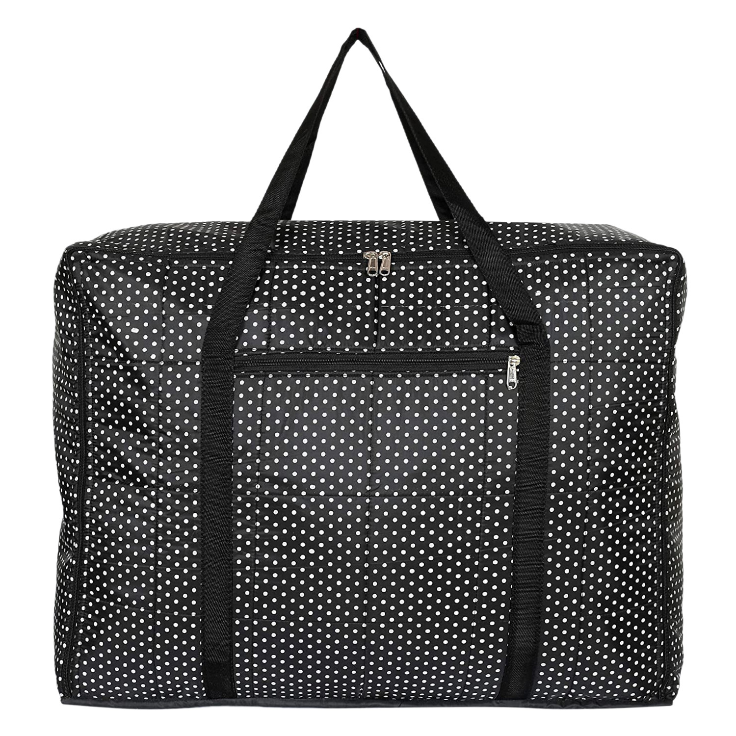 Kuber Industries Travel Duffle Bag For Women Men|Dot Print Large Size Underbed Storage Bag|Polyester Waterproof Wardrobe Organizer (Black)