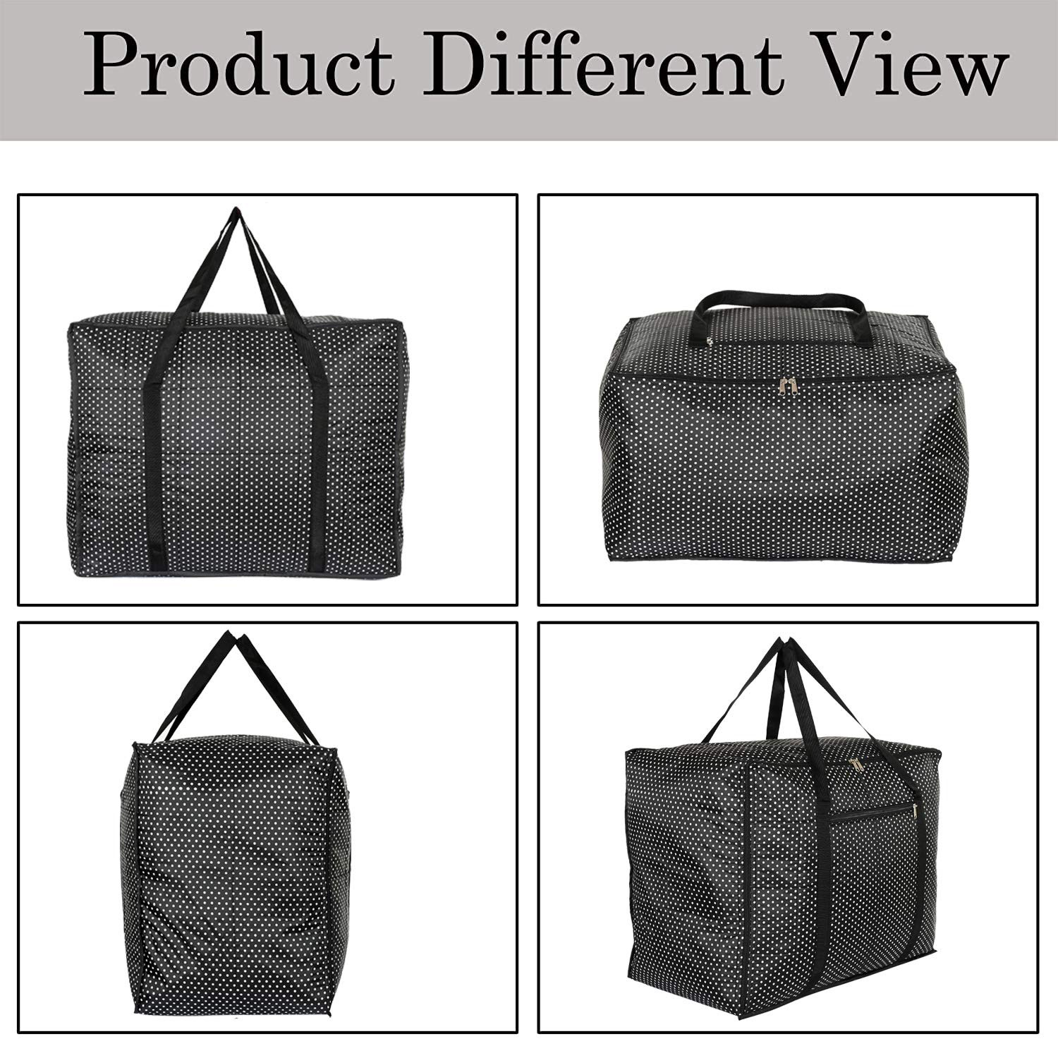 Kuber Industries Travel Duffle Bag For Women Men|Dot Print Large Size Underbed Storage Bag|Polyester Waterproof Wardrobe Organizer (Black)