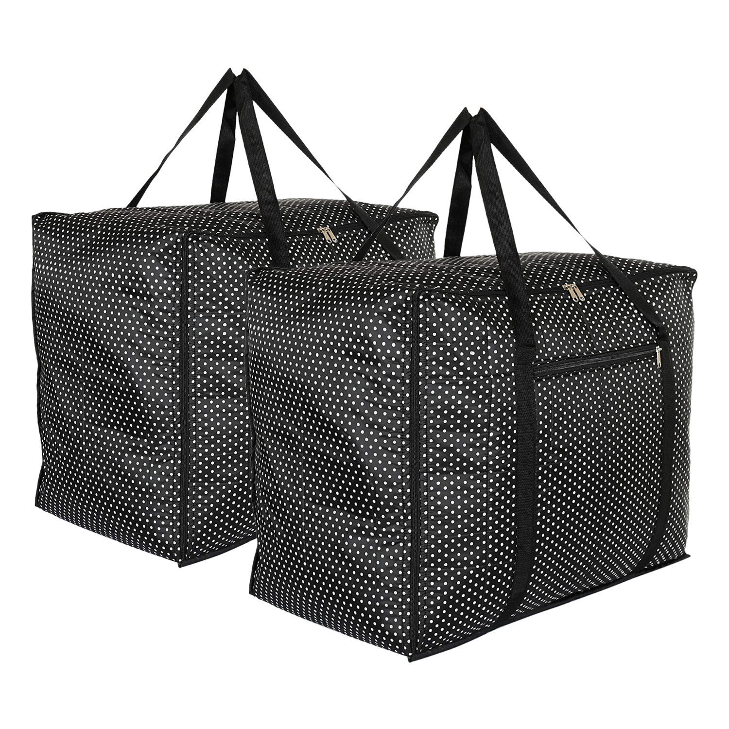 Kuber Industries Travel Duffle Bag For Women Men|Dot Print Large Size Underbed Storage Bag|Polyester Waterproof Wardrobe Organizer (Black)