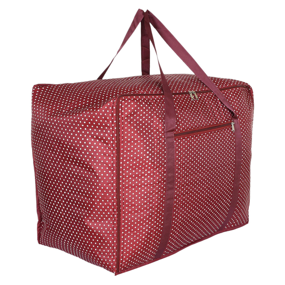 Kuber Industries Travel Duffle Bag For Women Men|Dot Print Large Size Underbed Storage Bag|Polyester Waterproof Wardrobe Organizer (Maroon)