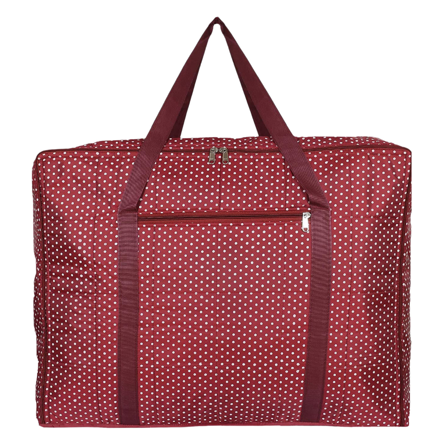 Kuber Industries Travel Duffle Bag For Women Men|Dot Print Large Size Underbed Storage Bag|Polyester Waterproof Wardrobe Organizer (Maroon)