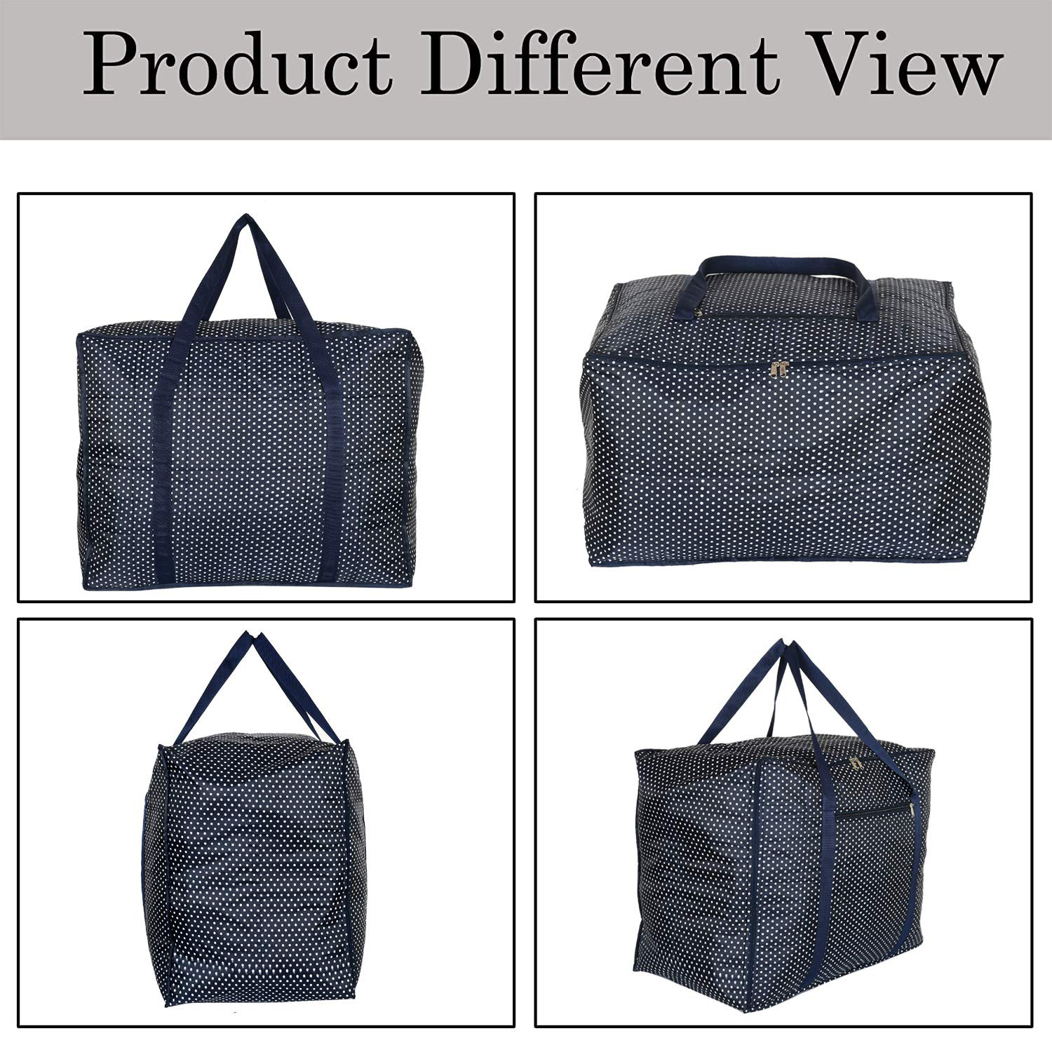Kuber Industries Travel Duffle Bag For Women Men|Dot Print Large Size Underbed Storage Bag|Polyester Waterproof Wardrobe Organizer (Blue)