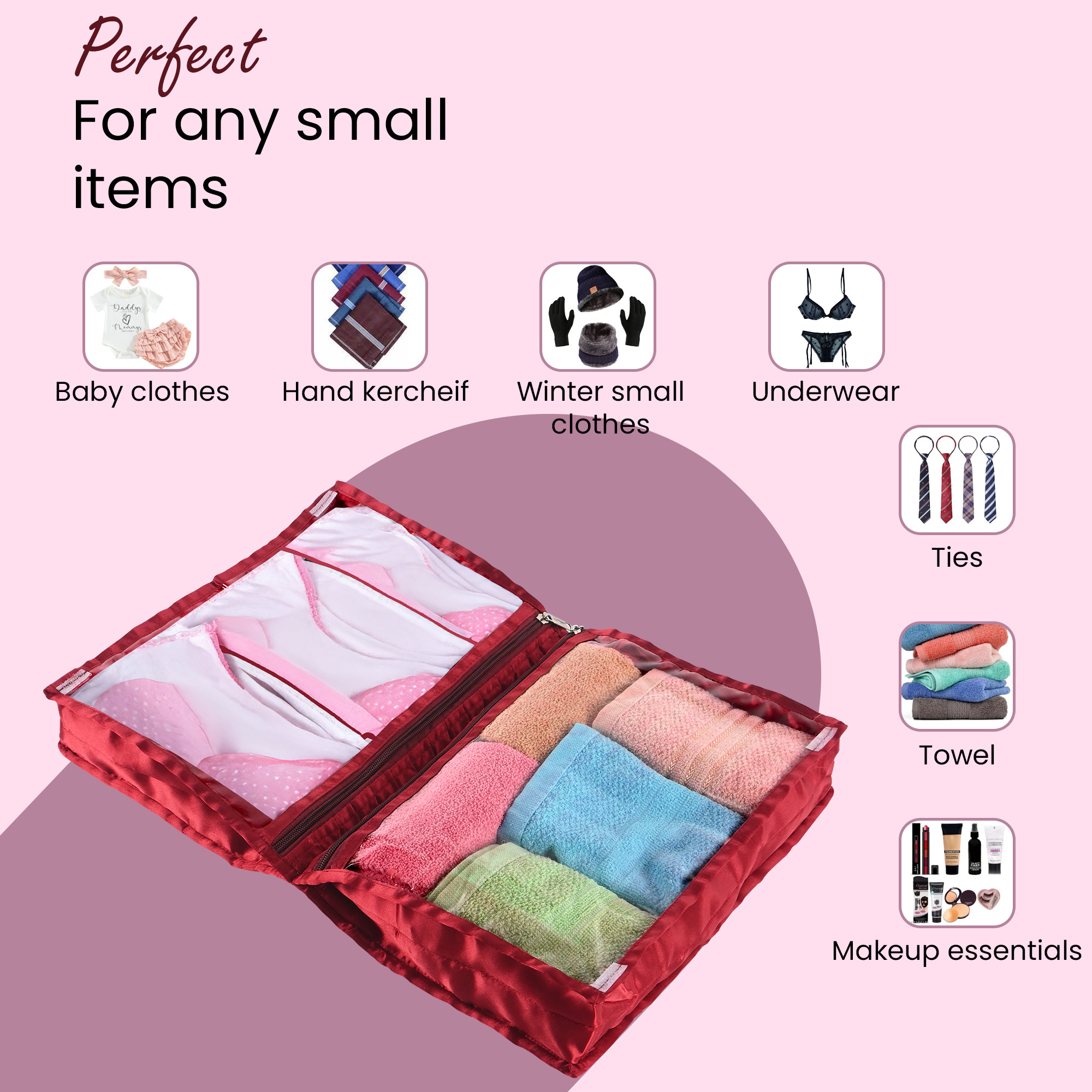 Kuber Industries Travel Kit For Toiletries  Bathroom Toiletry Organiser  Vanity Storage BagPouch For Women  Satin Frill - Maroon