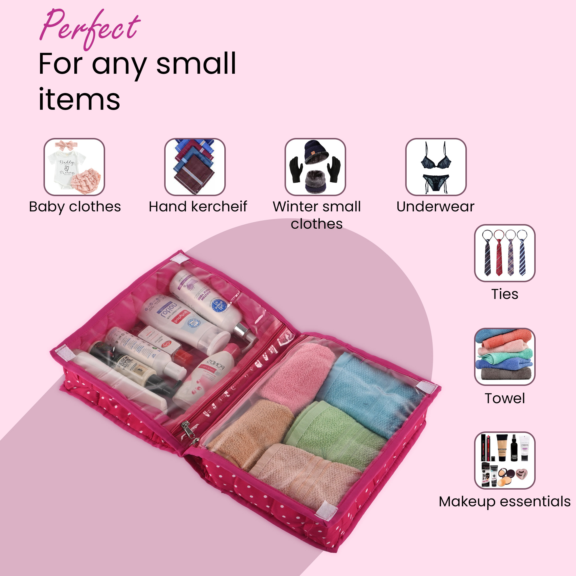 Kuber Industries Travel Kit For Toiletries  Polka Dots Bathroom Toiletry Organiser  Vanity Storage BagPouch For Women  Pink