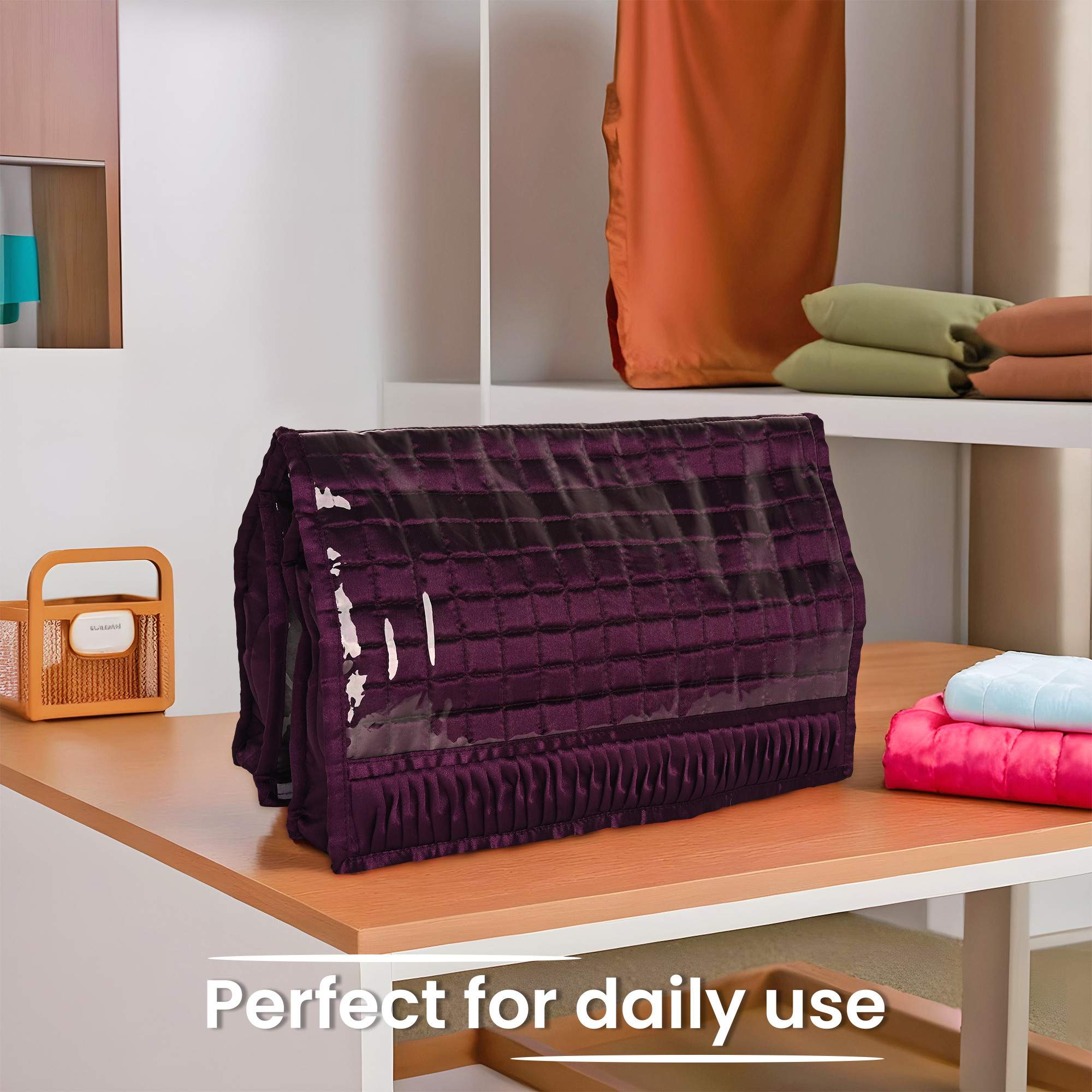Kuber Industries Travel Kit For Toiletries  Satin Frill Bathroom Toiletry Organiser  Vanity Storage BagPouch For Women  Purple