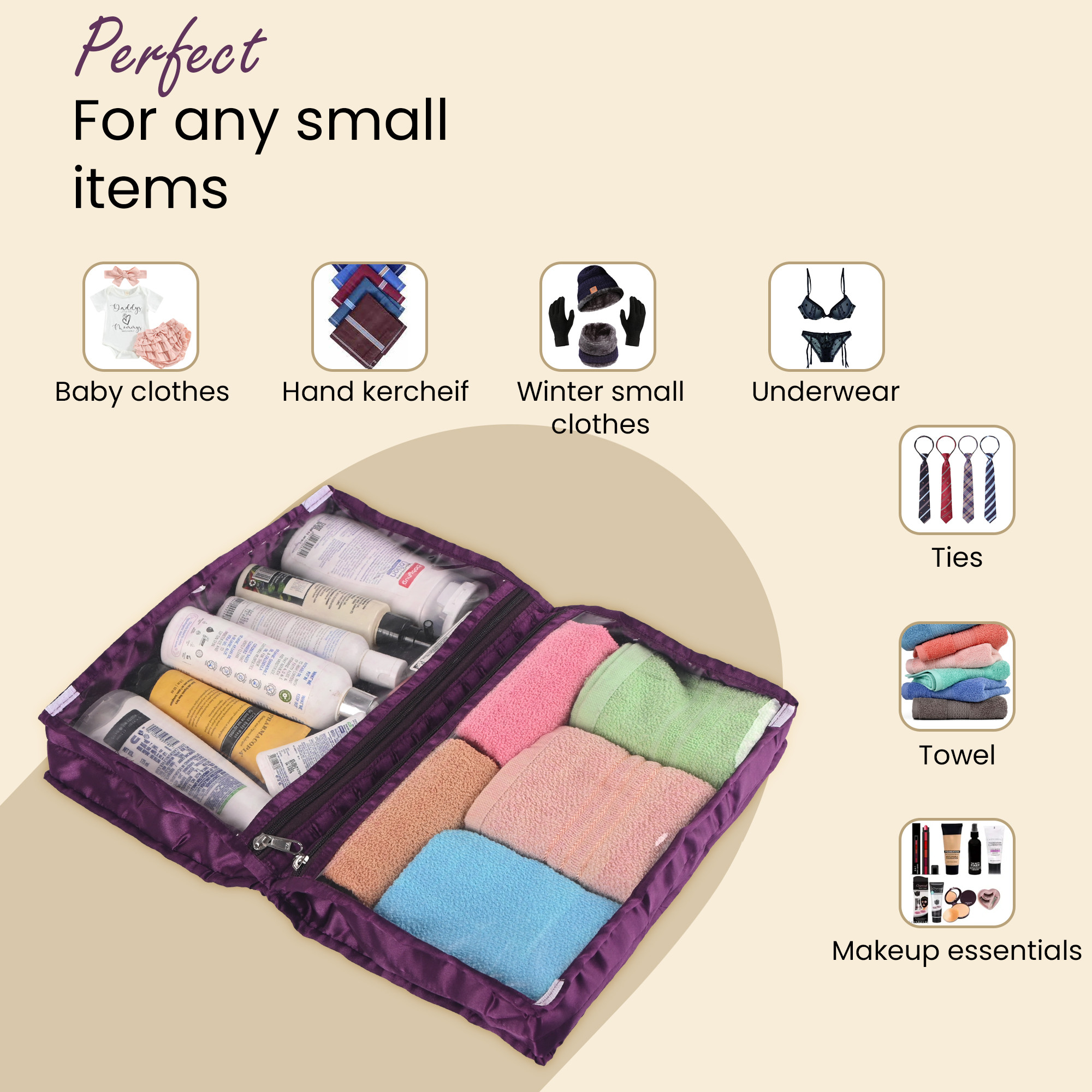 Kuber Industries Travel Kit For Toiletries  Satin Frill Bathroom Toiletry Organiser  Vanity Storage BagPouch For Women  Purple