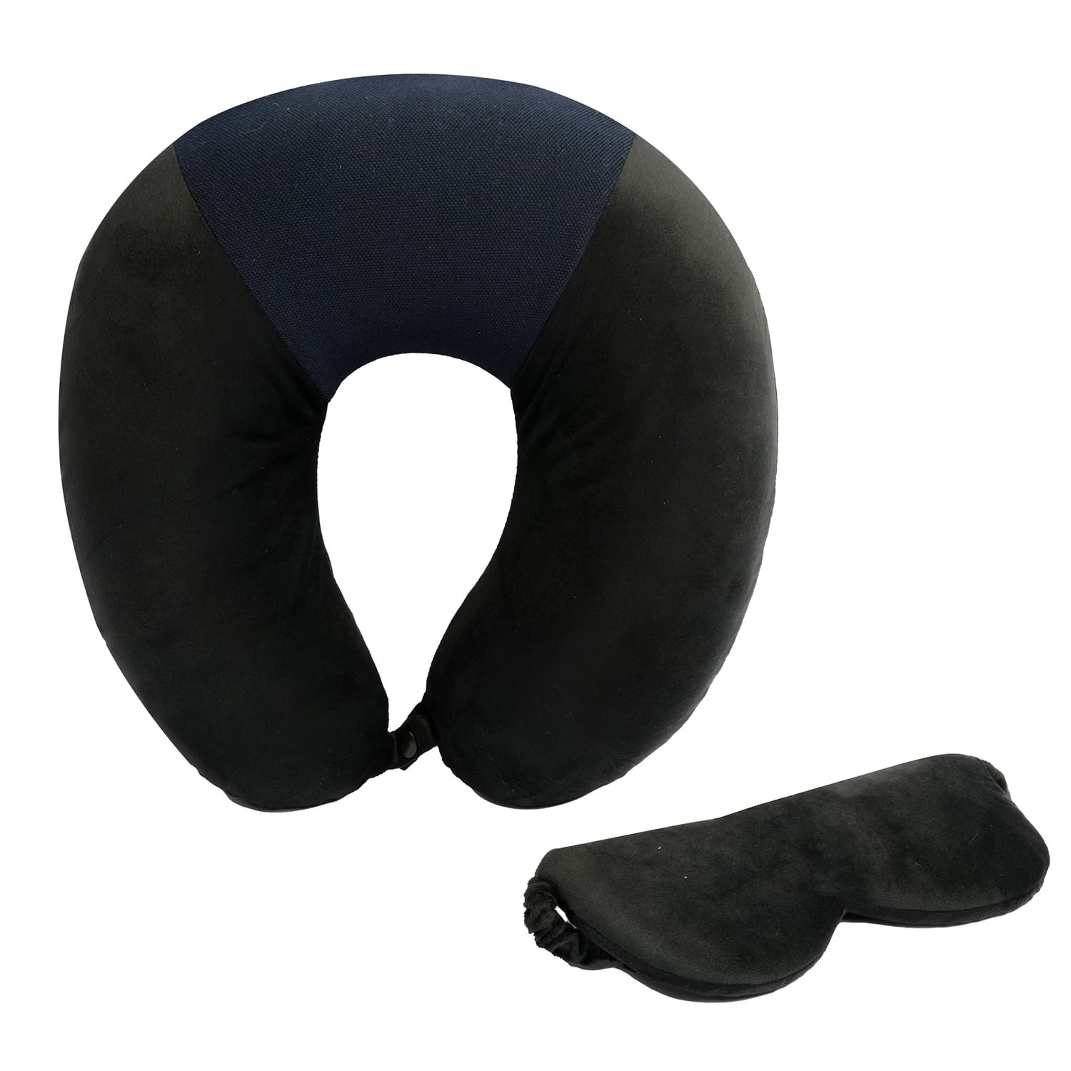 Kuber Industries Travel Neck Pillow With Sleeping Eye Mask|Neck Support Rest Pillow|Velvet Cover With Microfiber Fillling (Black)