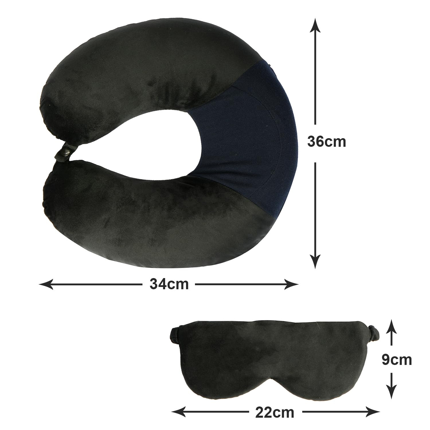 Kuber Industries Travel Neck Pillow With Sleeping Eye Mask|Neck Support Rest Pillow|Velvet Cover With Microfiber Fillling (Black)