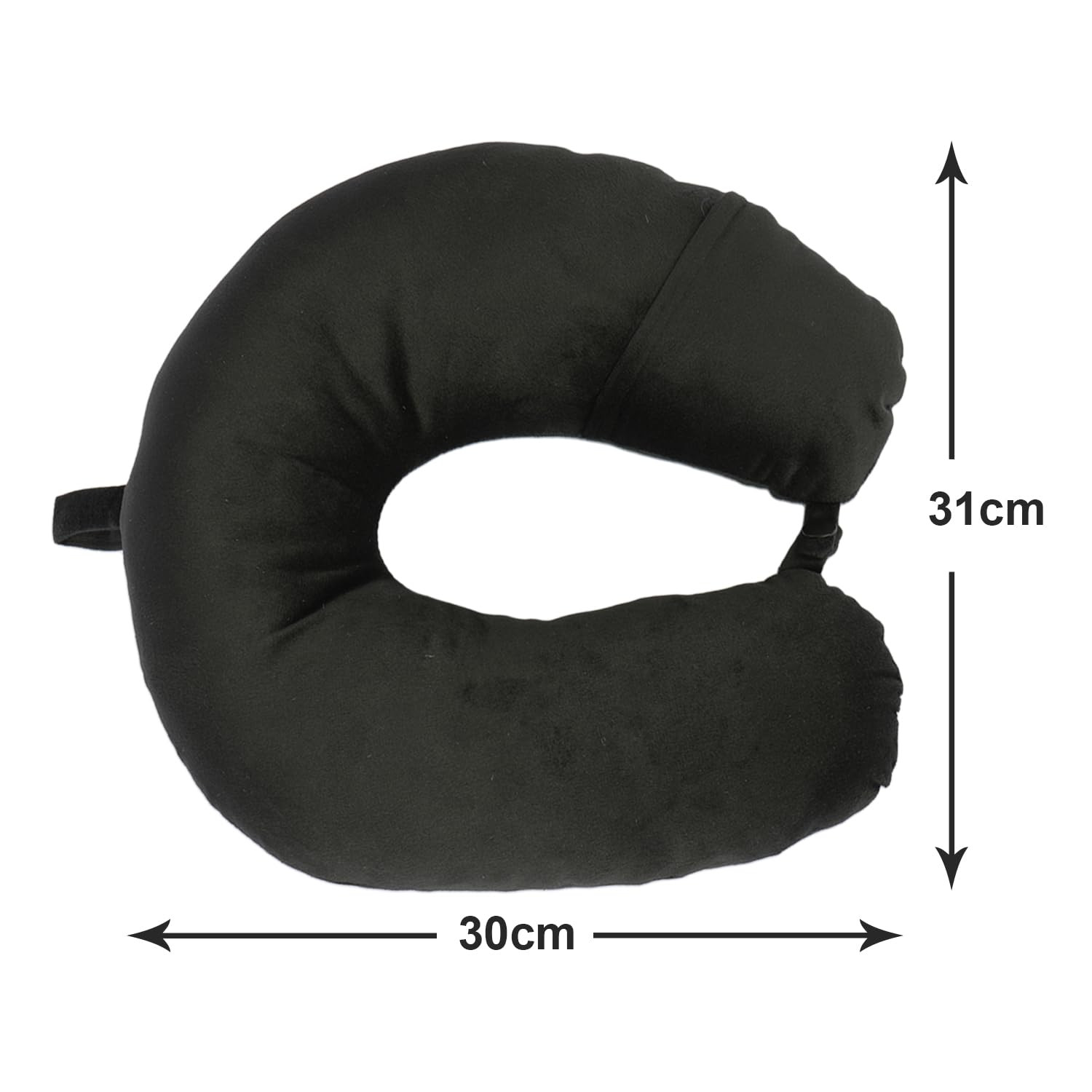 Kuber Industries Travel Neck Pillow|Neck Support Rest Pillow|Velvet Cover With Microfiber Fillling (Black)