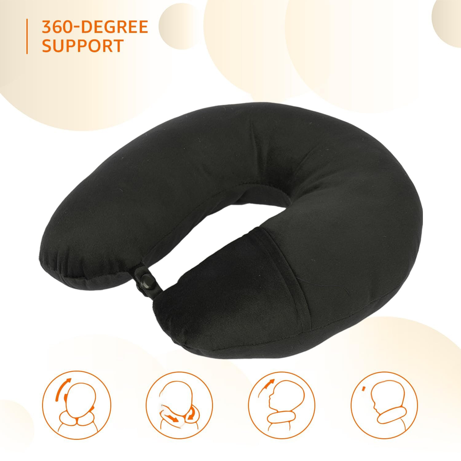 Kuber Industries Travel Neck Pillow|Neck Support Rest Pillow|Velvet Cover With Microfiber Fillling (Black)