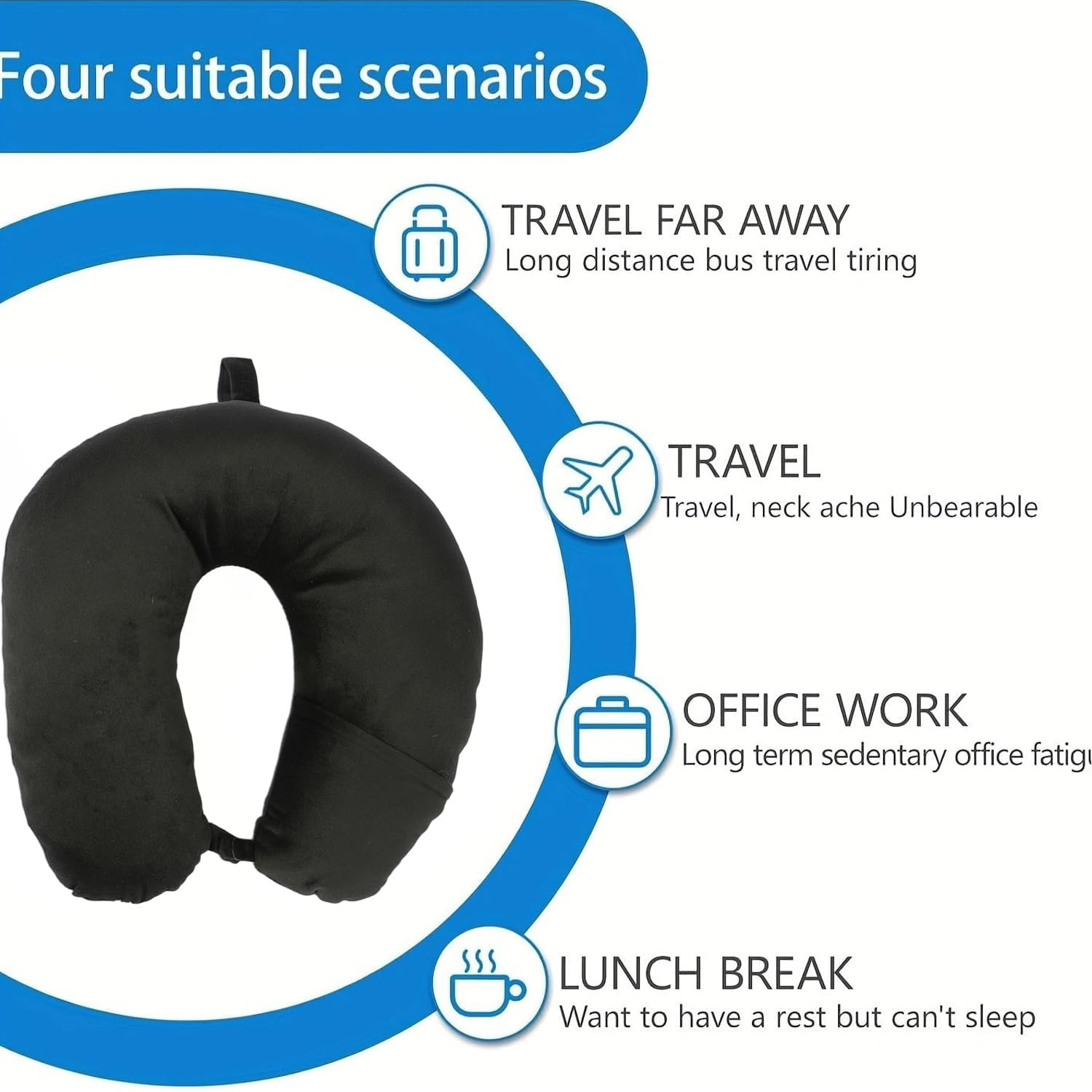 Kuber Industries Travel Neck Pillow|Neck Support Rest Pillow|Velvet Cover With Microfiber Fillling (Black)
