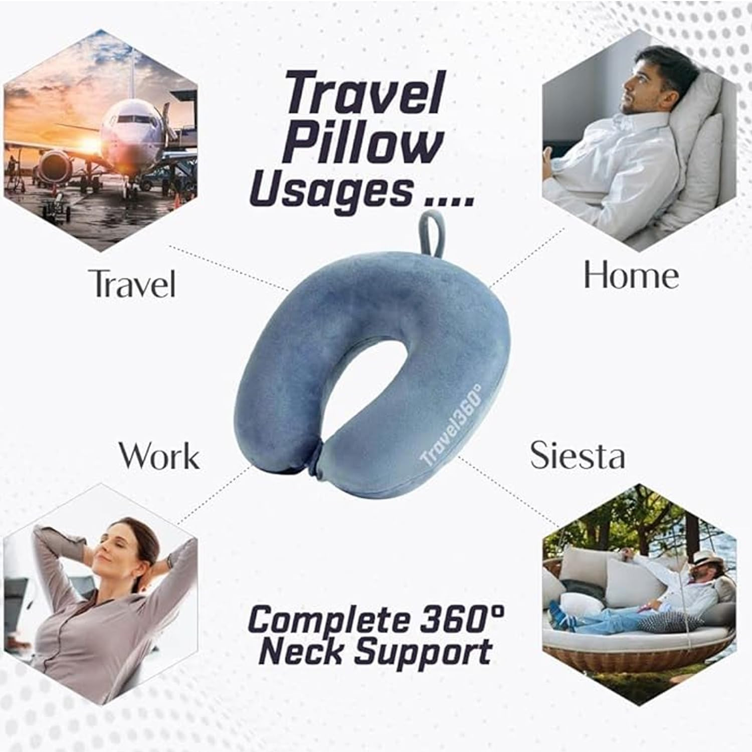 Kuber Industries Travel Neck Pillow|Neck Support Rest Pillow|Velvet Cover With Microfiber Fillling (Blue)