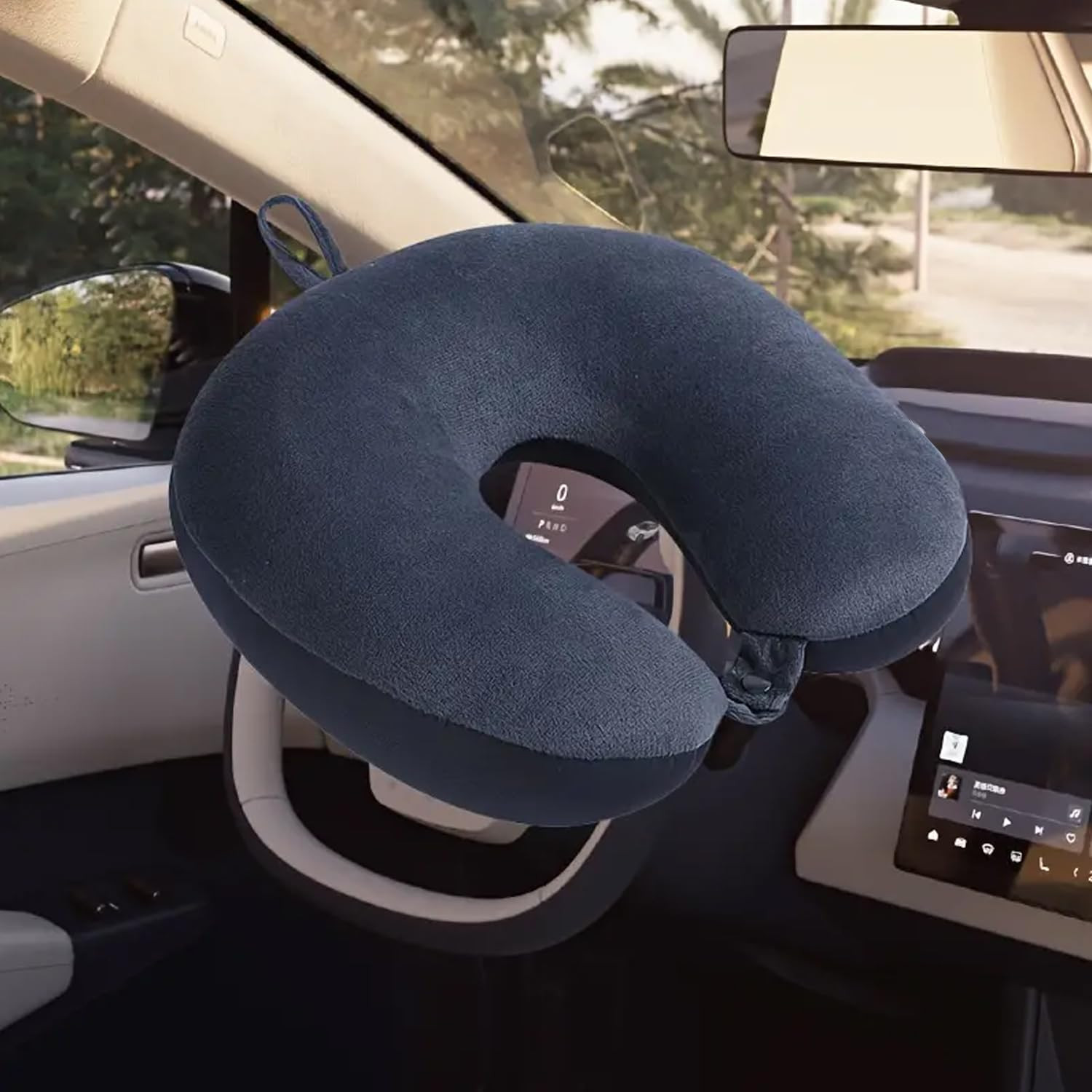 Kuber Industries Travel Neck Pillow|Neck Support Rest Pillow|Velvet Cover With Microfiber Fillling (Blue)