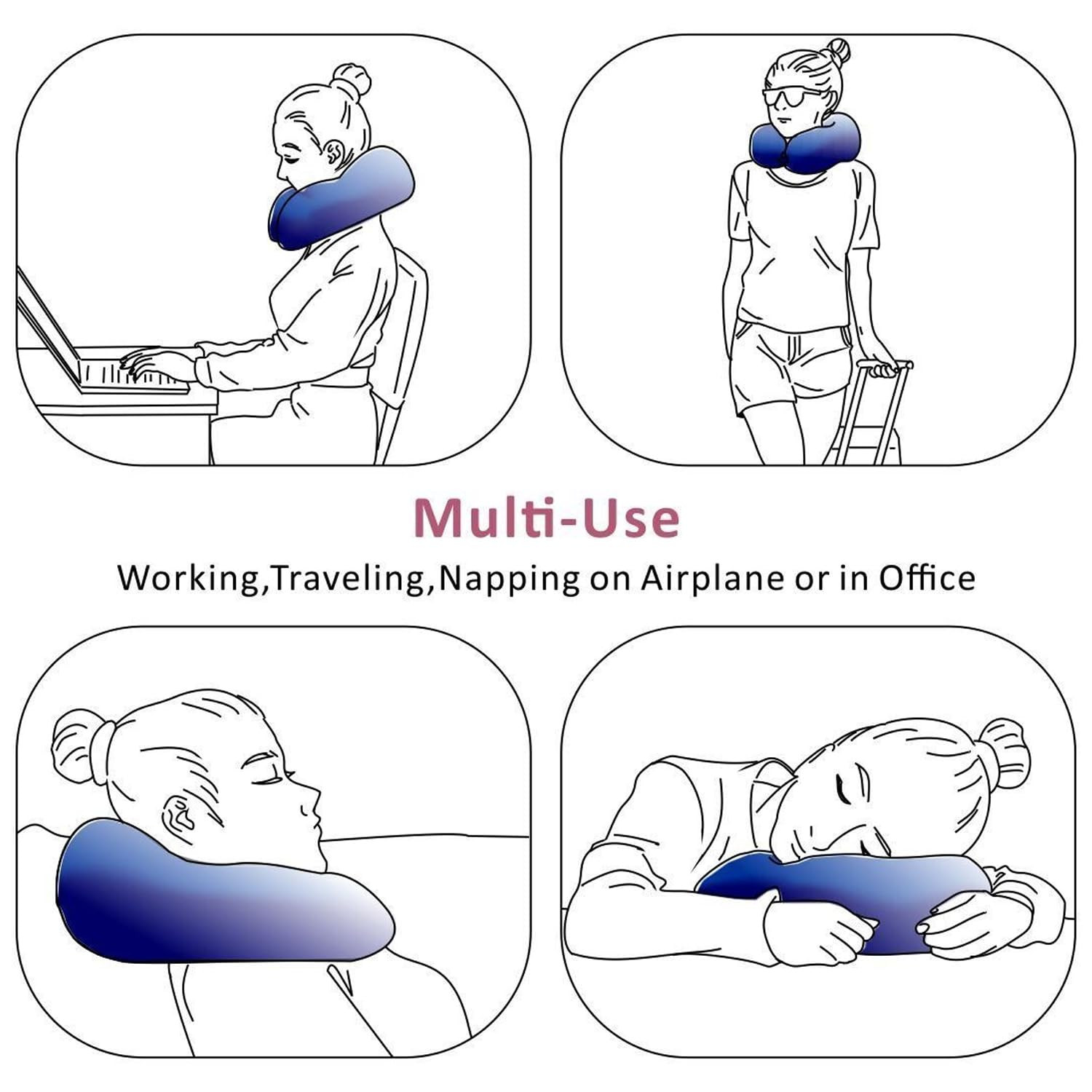 Kuber Industries Travel Neck Pillow|Neck Support Rest Pillow|Velvet Cover With Microfiber Fillling (Blue)