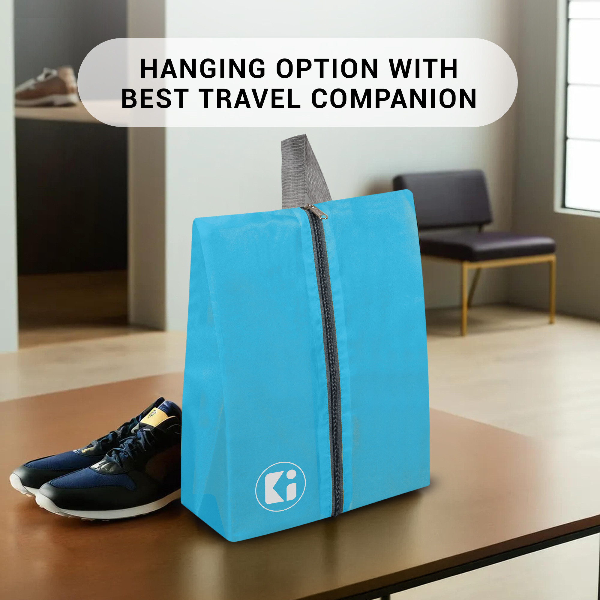 Kuber Industries Travel Organizer | Travel Shoe Carrying Bag | Toiletry Pouch with Zipper | Shoe Cover for Travel-Adventure | Multipurpose Storage Organizer Bag | Brown & Sky Blue
