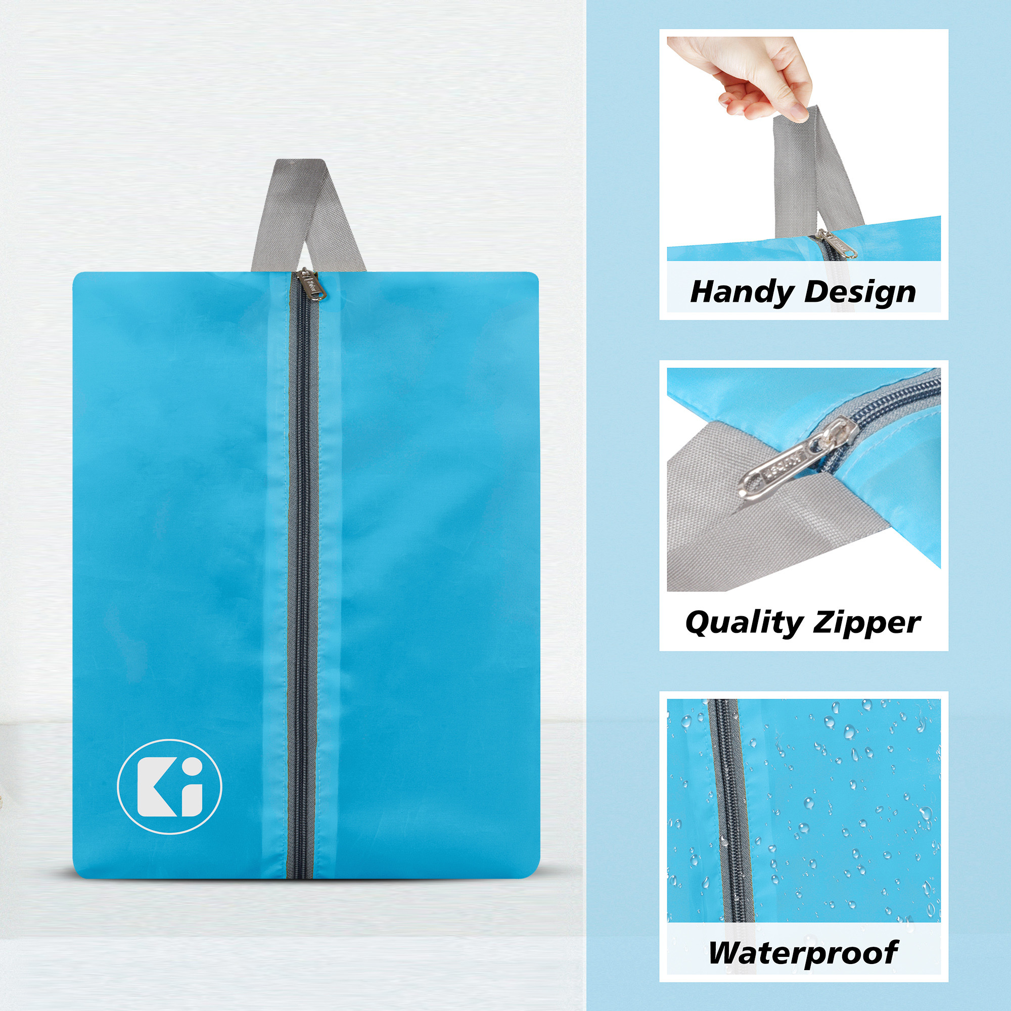Kuber Industries Travel Organizer | Travel Shoe Carrying Bag | Toiletry Pouch with Zipper | Shoe Cover for Travel-Adventure | Multipurpose Storage Organizer Bag | Brown & Sky Blue