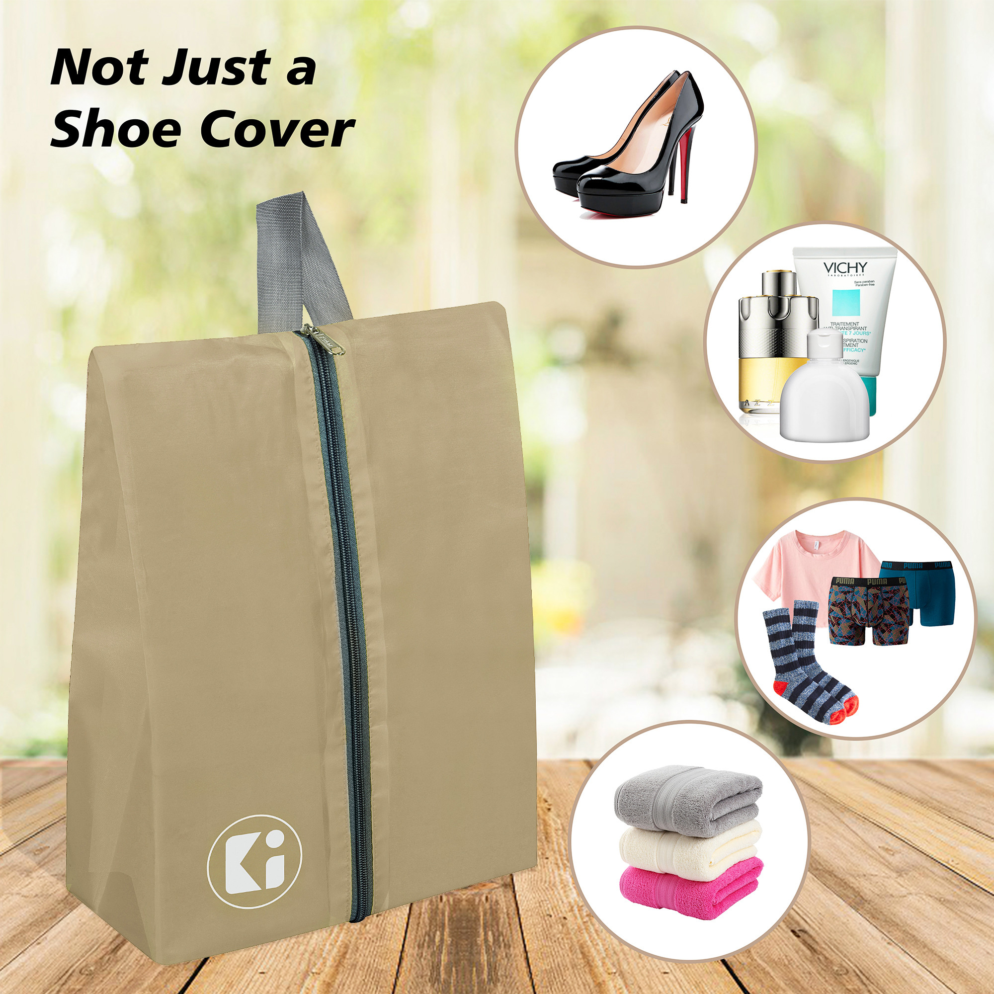 Kuber Industries Travel Organizer | Travel Shoe Carrying Bag | Toiletry Pouch with Zipper | Shoe Cover for Travel-Adventure | Multipurpose Storage Organizer Bag | Brown & Sky Blue