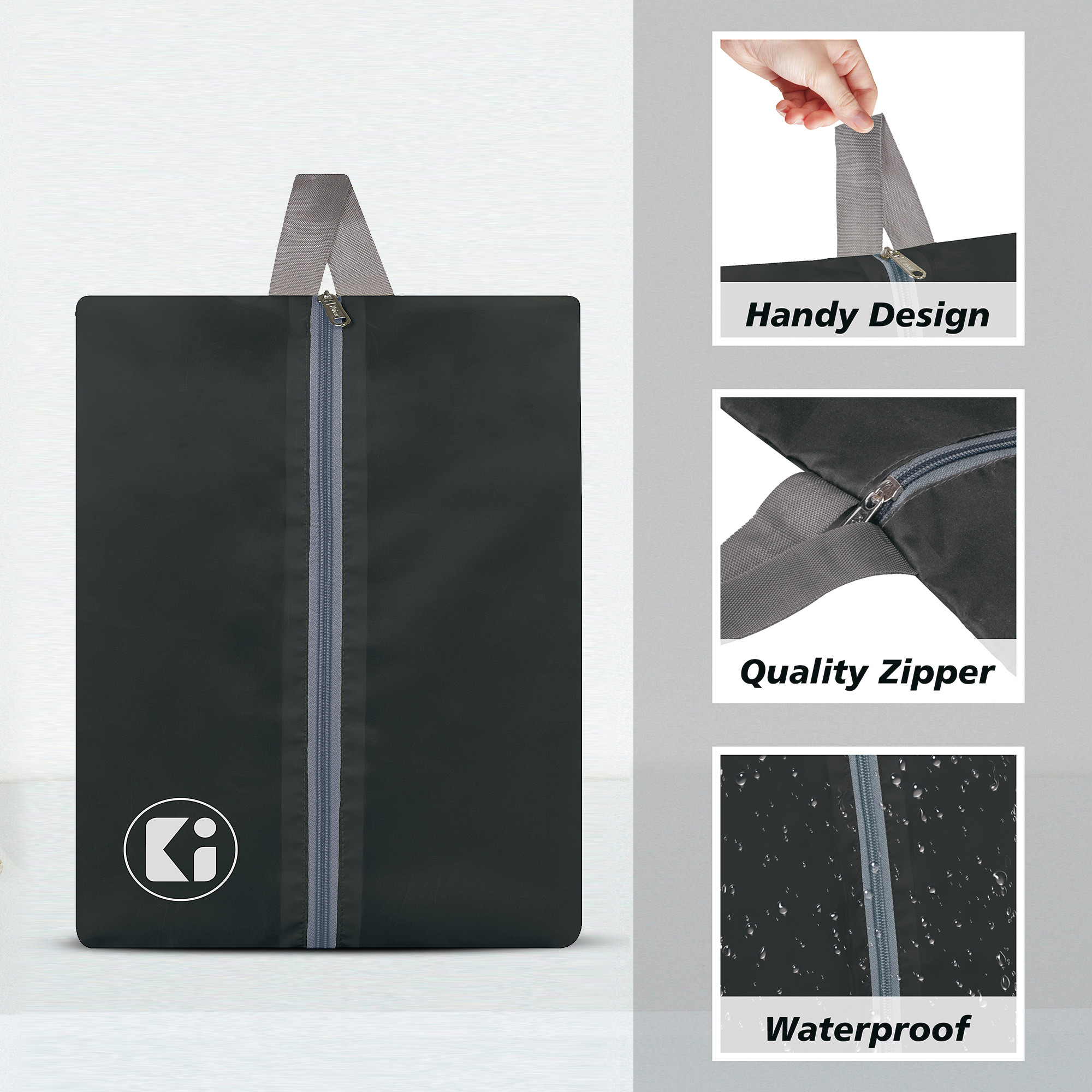 Kuber Industries Travel Organizer | Travel Shoe Carrying Bag | Toiletry Pouch with Zipper | Shoe Cover for Travel-Adventure | Multipurpose Storage Organizer Bag | Black & Gray