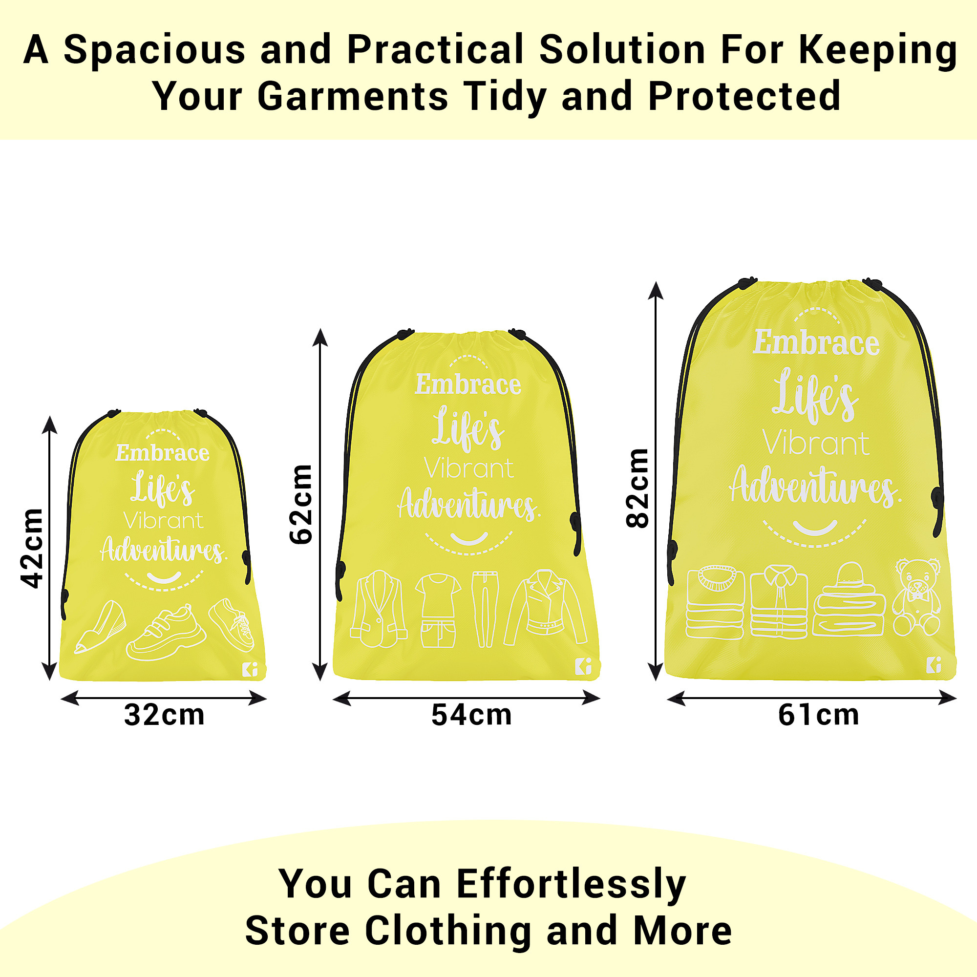 Kuber Industries Travel Organizer Combo Set | Cloth Storage Bags Set | Water-Resistant Organizer for Shoe-Garments-Laundry-Lingerie | Cloth Carrying Bag | Small-Medium-Large | Yellow
