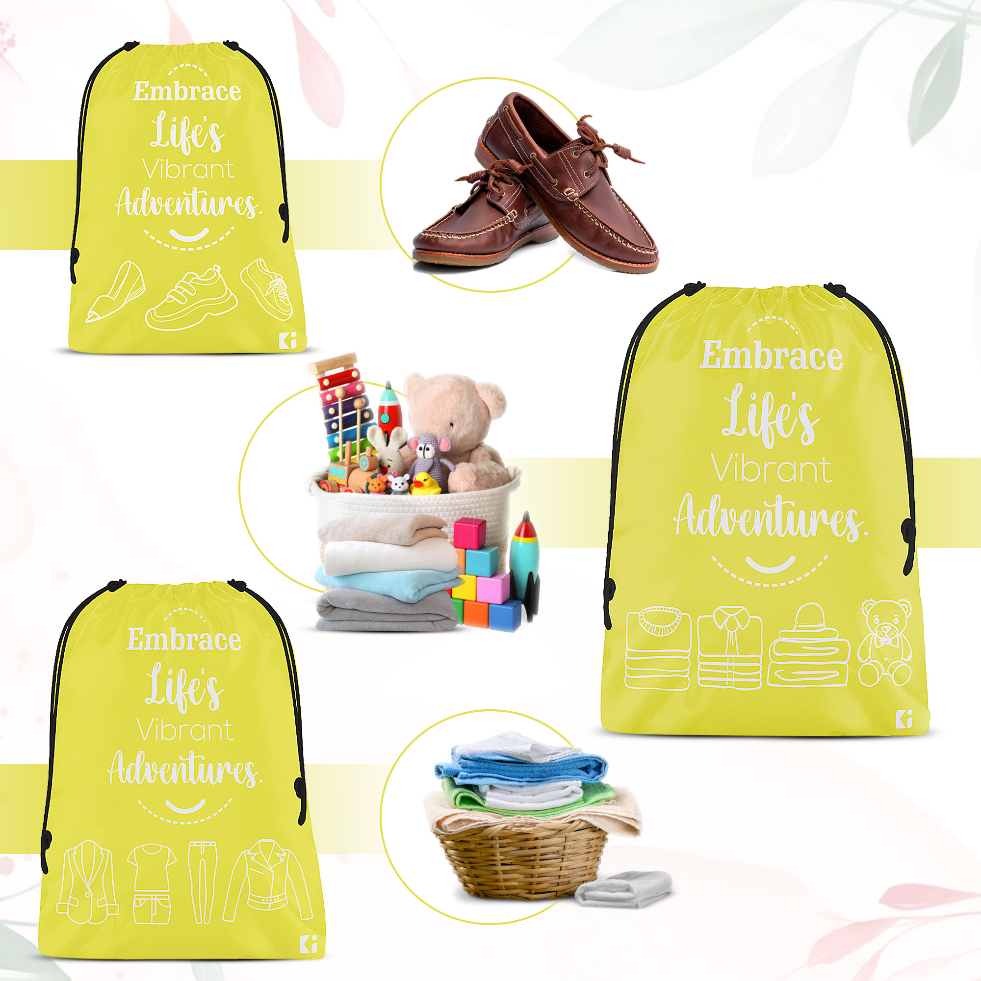 Kuber Industries Travel Organizer Combo Set | Cloth Storage Bags Set | Water-Resistant Organizer for Shoe-Garments-Laundry-Lingerie | Cloth Carrying Bag | Small-Medium-Large | Yellow