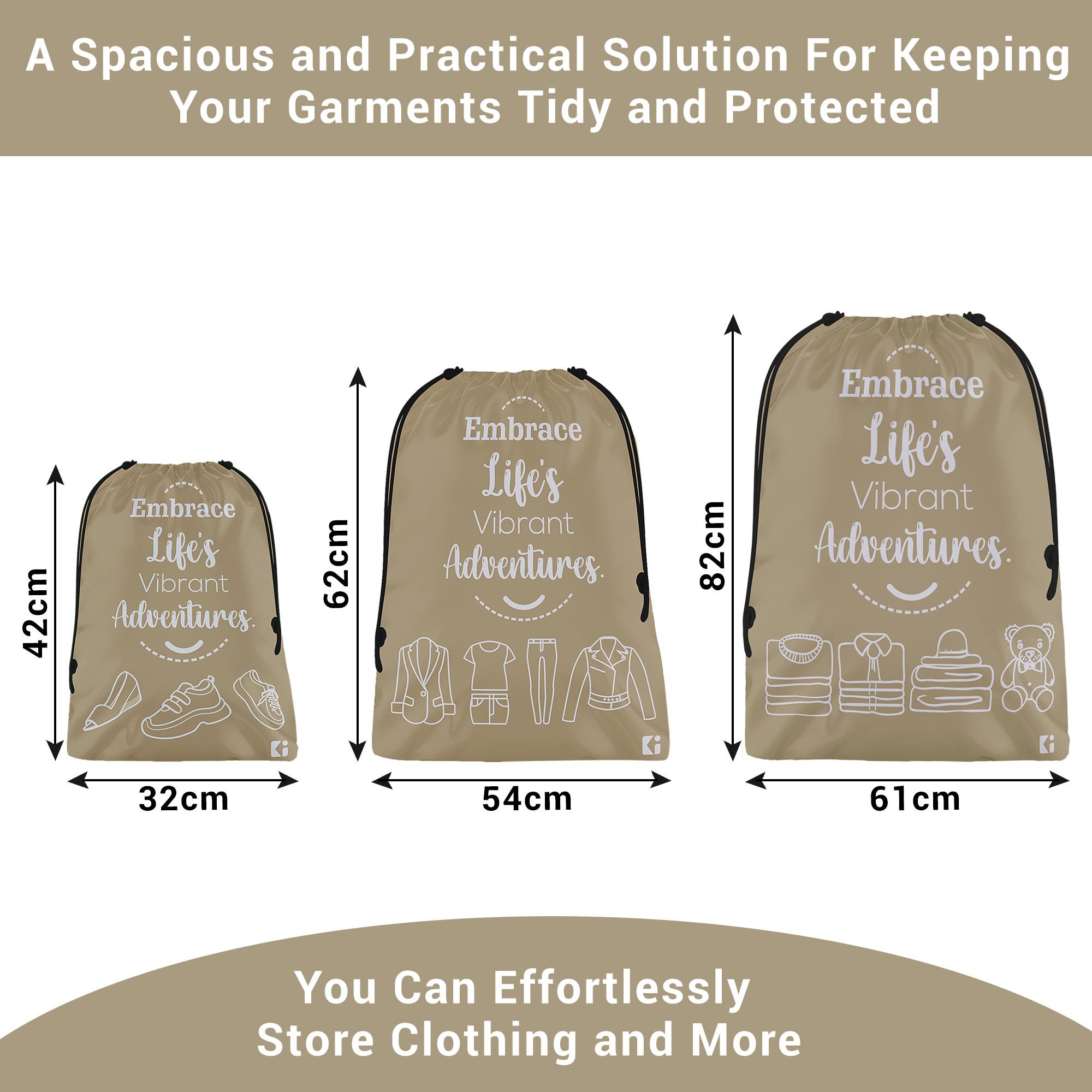 Kuber Industries Travel Organizer Combo Set | Cloth Storage Bags Set | Water-Resistant Organizer for Shoe-Garments-Laundry-Lingerie | Cloth Carrying Bag | Small-Medium-Large | Brown