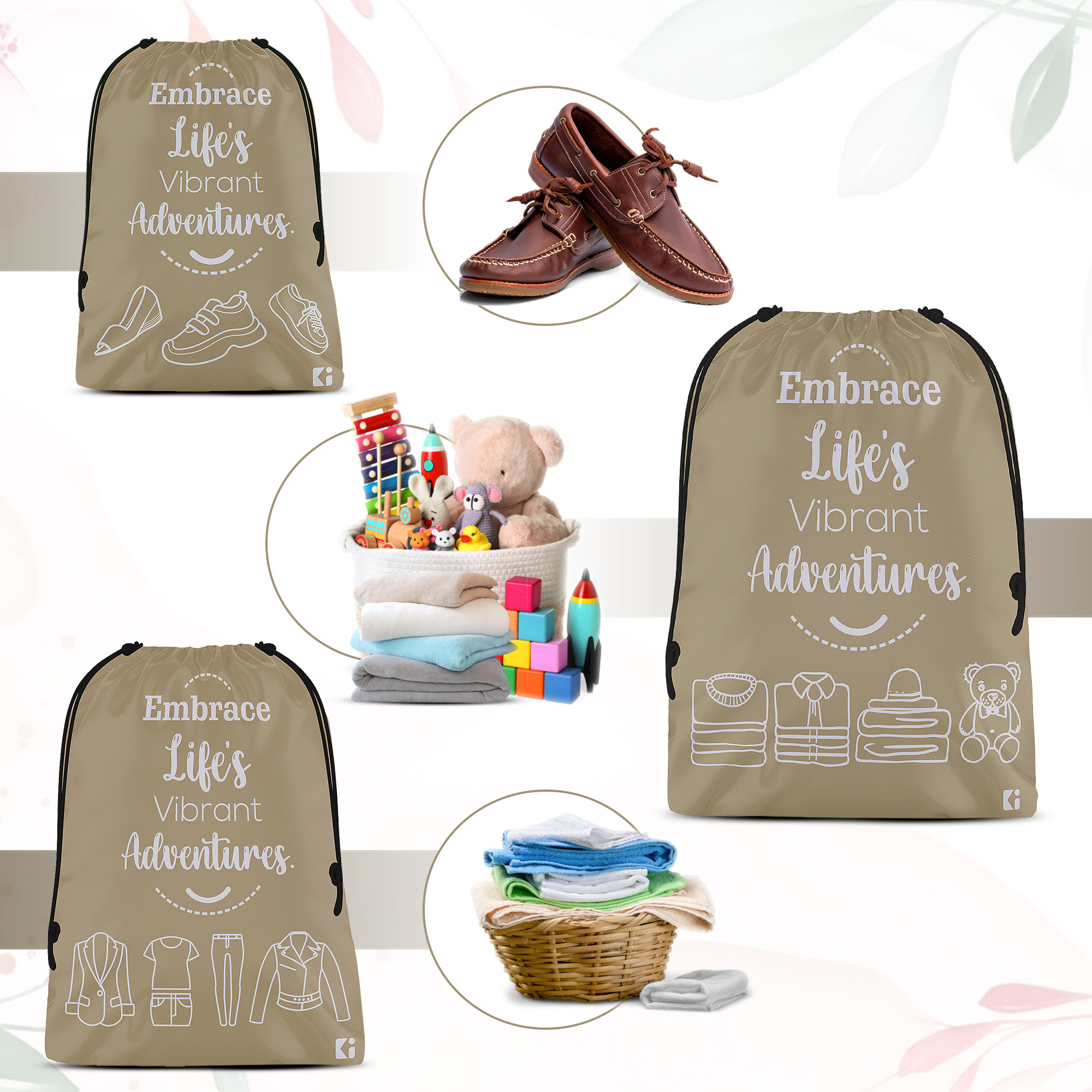 Kuber Industries Travel Organizer Combo Set | Cloth Storage Bags Set | Water-Resistant Organizer for Shoe-Garments-Laundry-Lingerie | Cloth Carrying Bag | Small-Medium-Large | Brown