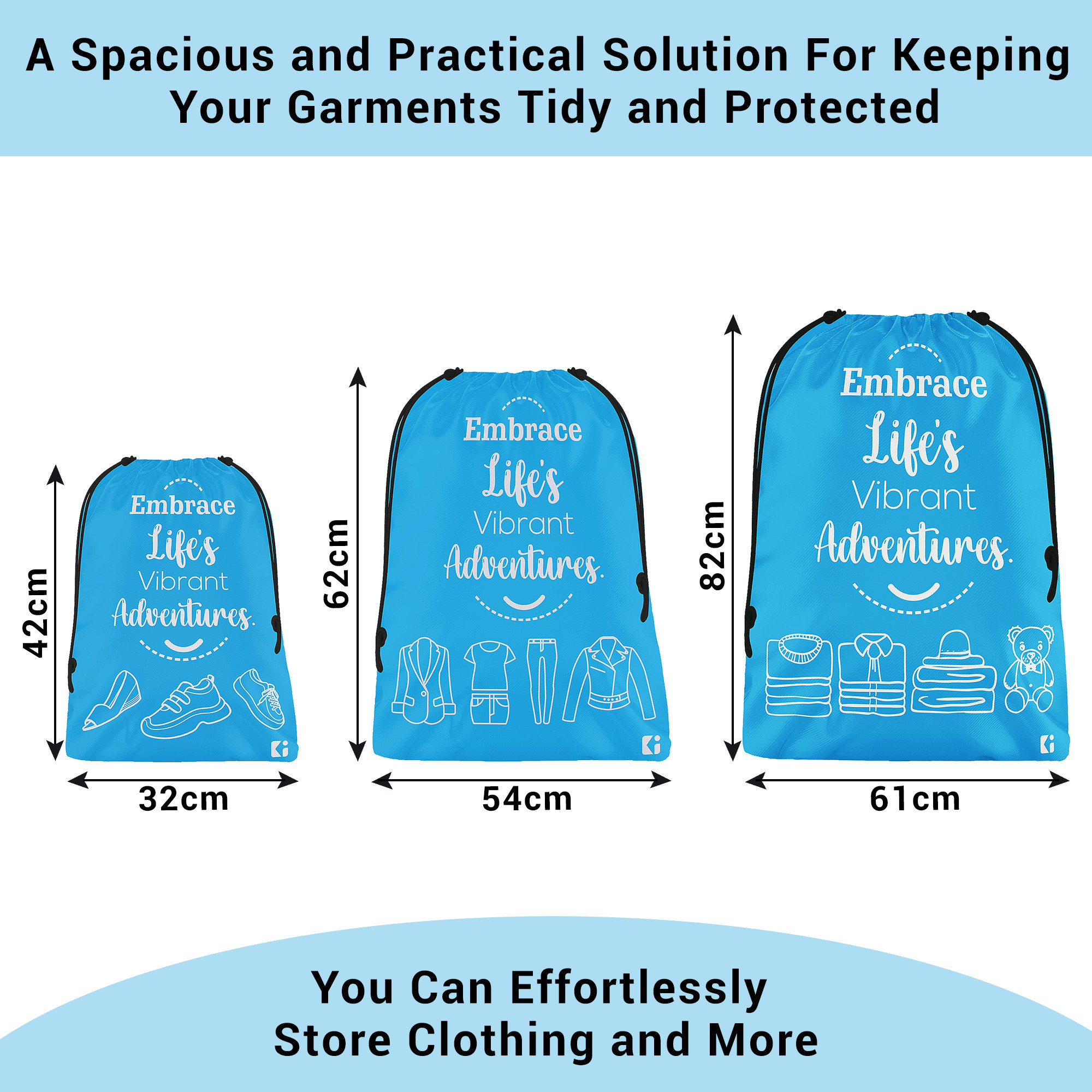 Kuber Industries Travel Organizer Combo Set | Storage Bags Set | Water-Resistant Organizer for Shoe-Garments-Laundry-Lingerie | Cloth Carrying Bag | Small-Medium-Large | Sky Blue