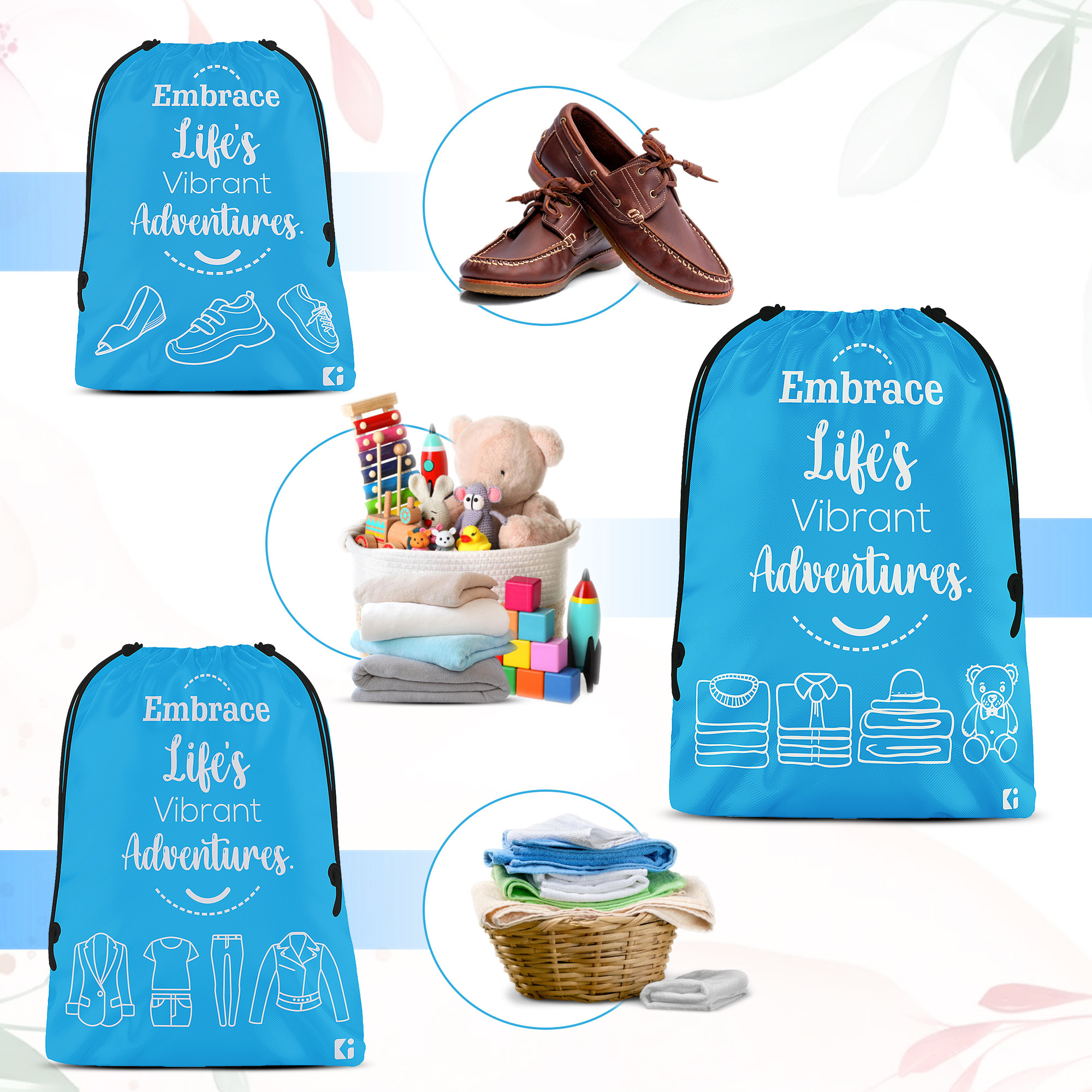 Kuber Industries Travel Organizer Combo Set | Storage Bags Set | Water-Resistant Organizer for Shoe-Garments-Laundry-Lingerie | Cloth Carrying Bag | Small-Medium-Large | Sky Blue