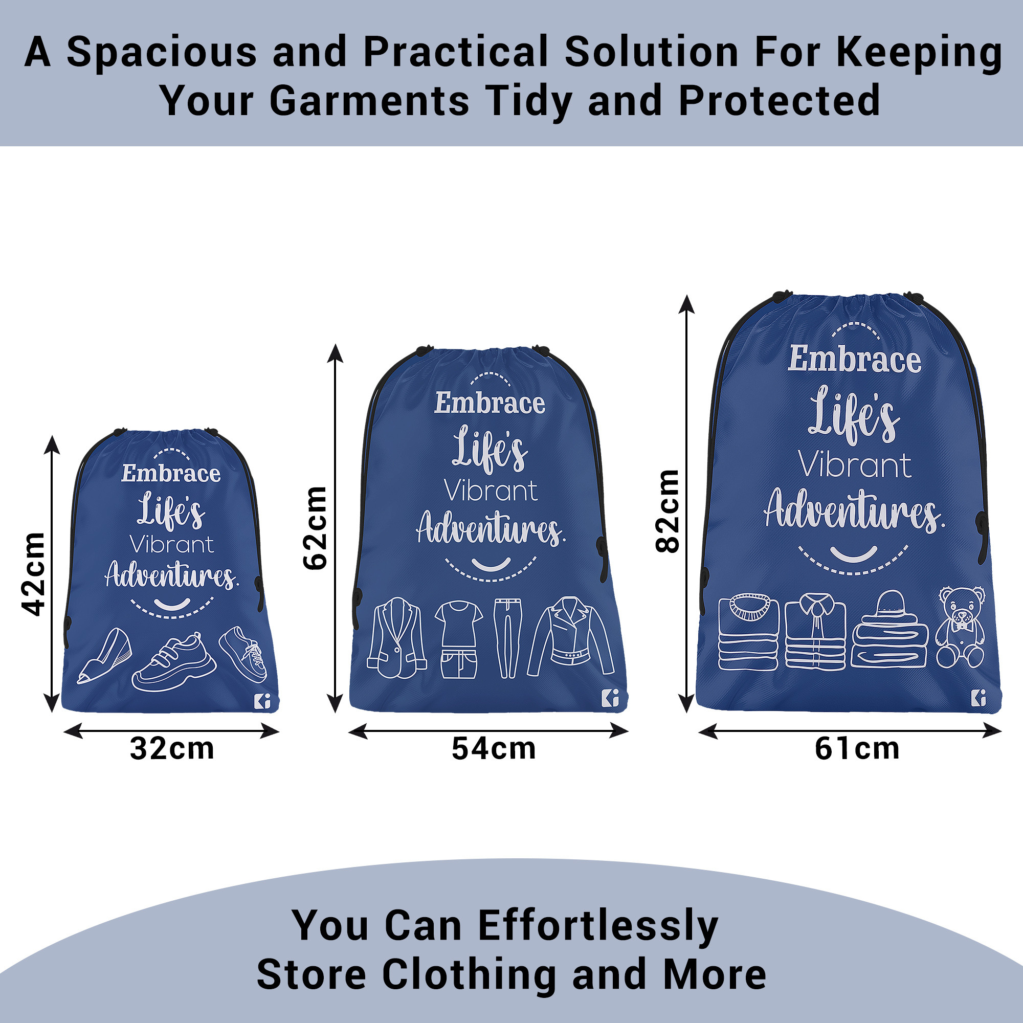 Kuber Industries Travel Organizer Combo Set | Storage Bags Set | Water-Resistant Organizer for Shoe-Garments-Laundry-Lingerie | Cloth Carrying Bag | Small-Medium-Large | Royal Blue