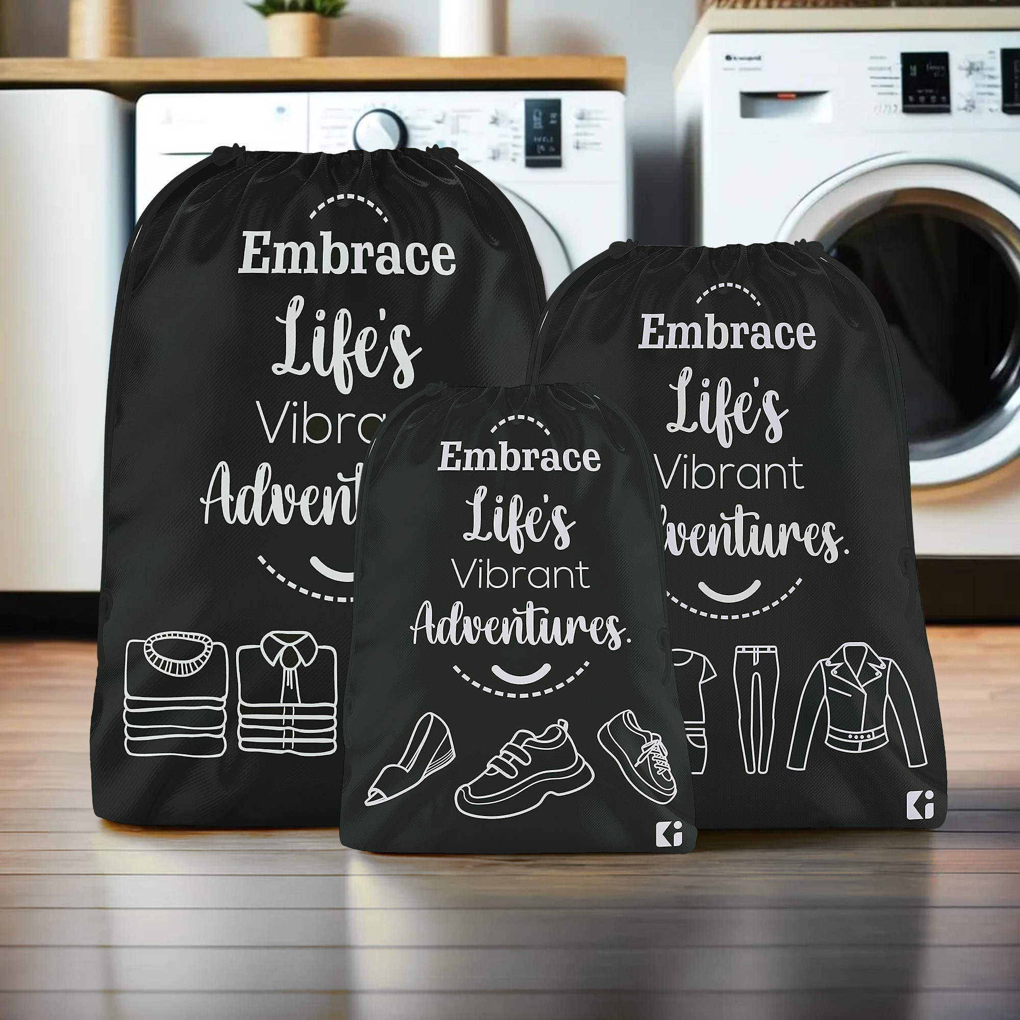 Kuber Industries Travel Organizer Combo Set | Storage Bags Set | Water-Resistant Organizer for Shoe-Garments-Laundry-Lingerie | Cloth Carrying Bag | Small-Medium-Large | Black