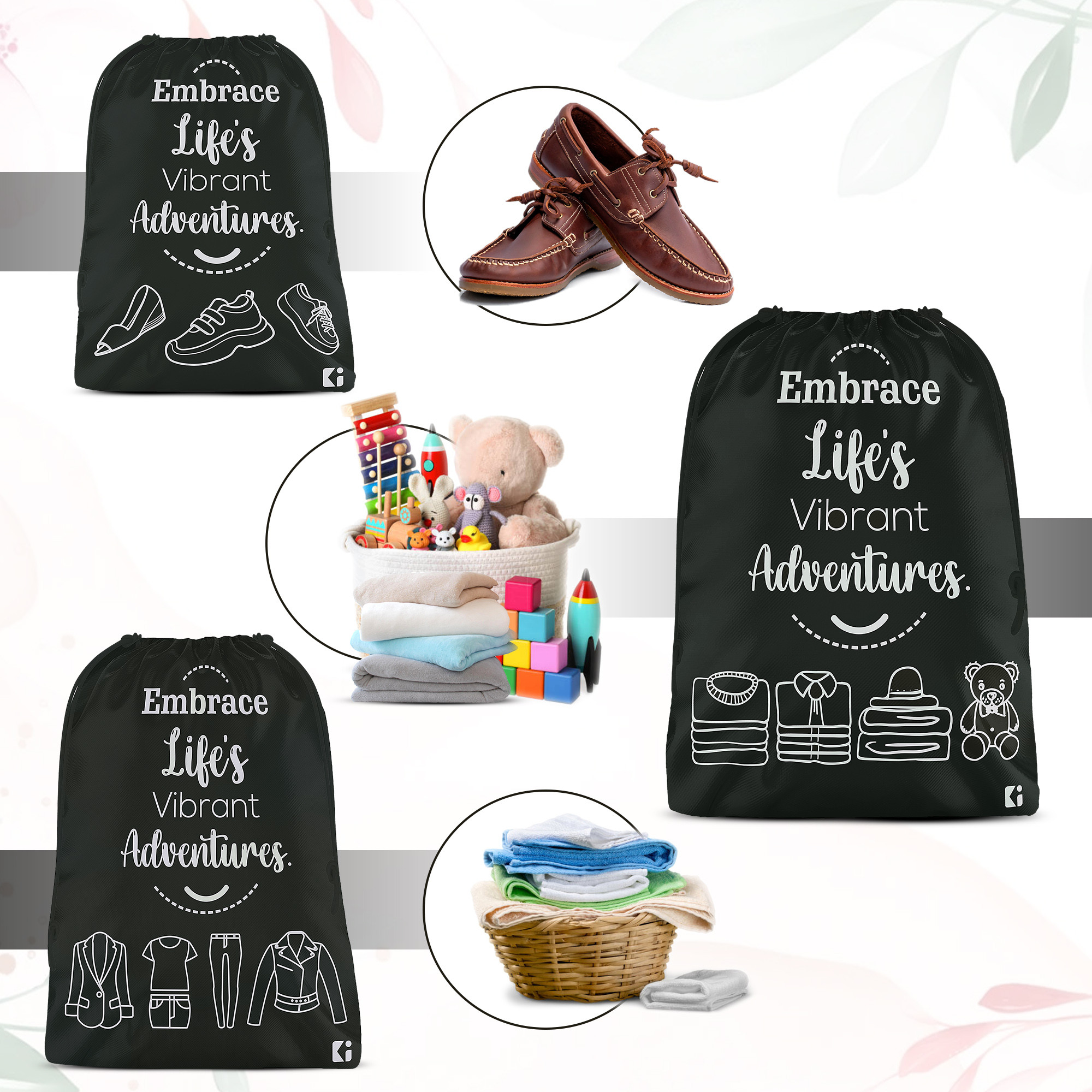 Kuber Industries Travel Organizer Combo Set | Storage Bags Set | Water-Resistant Organizer for Shoe-Garments-Laundry-Lingerie | Cloth Carrying Bag | Small-Medium-Large | Black