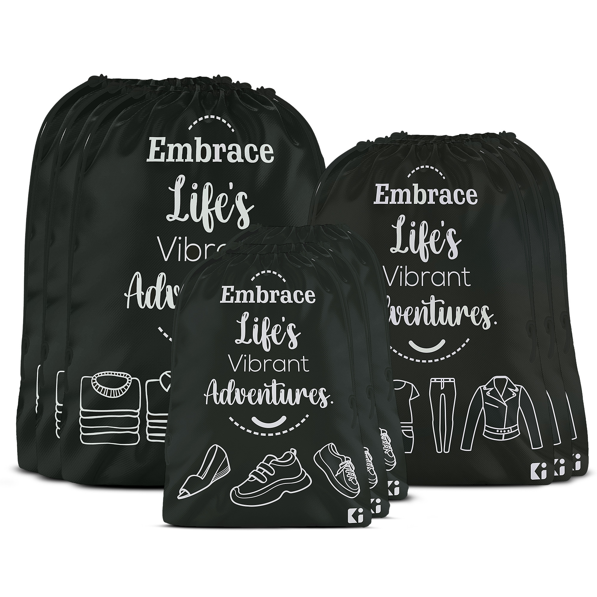 Kuber Industries Travel Organizer Combo Set | Storage Bags Set | Water-Resistant Organizer for Shoe-Garments-Laundry-Lingerie | Cloth Carrying Bag | Small-Medium-Large | Black