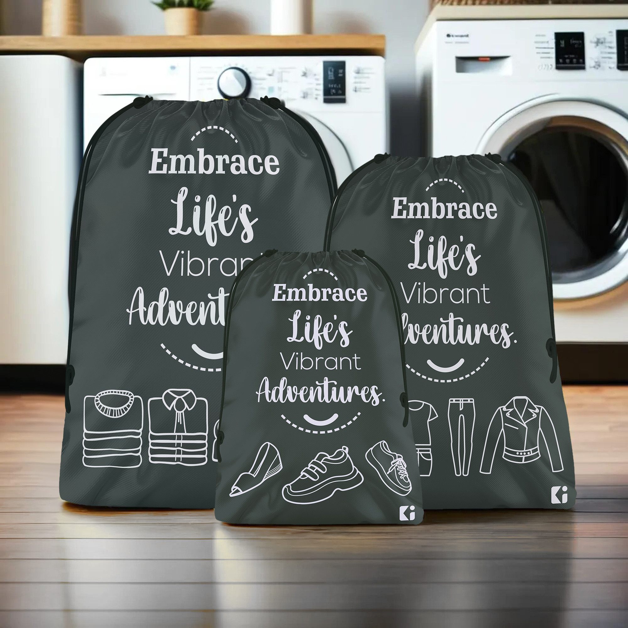 Kuber Industries Travel Organizer Combo Set | Storage Bags Set | Water-Resistant Organizer for Shoe-Garments-Laundry-Lingerie | Cloth Carrying Bag | Small-Medium-Large | Gray