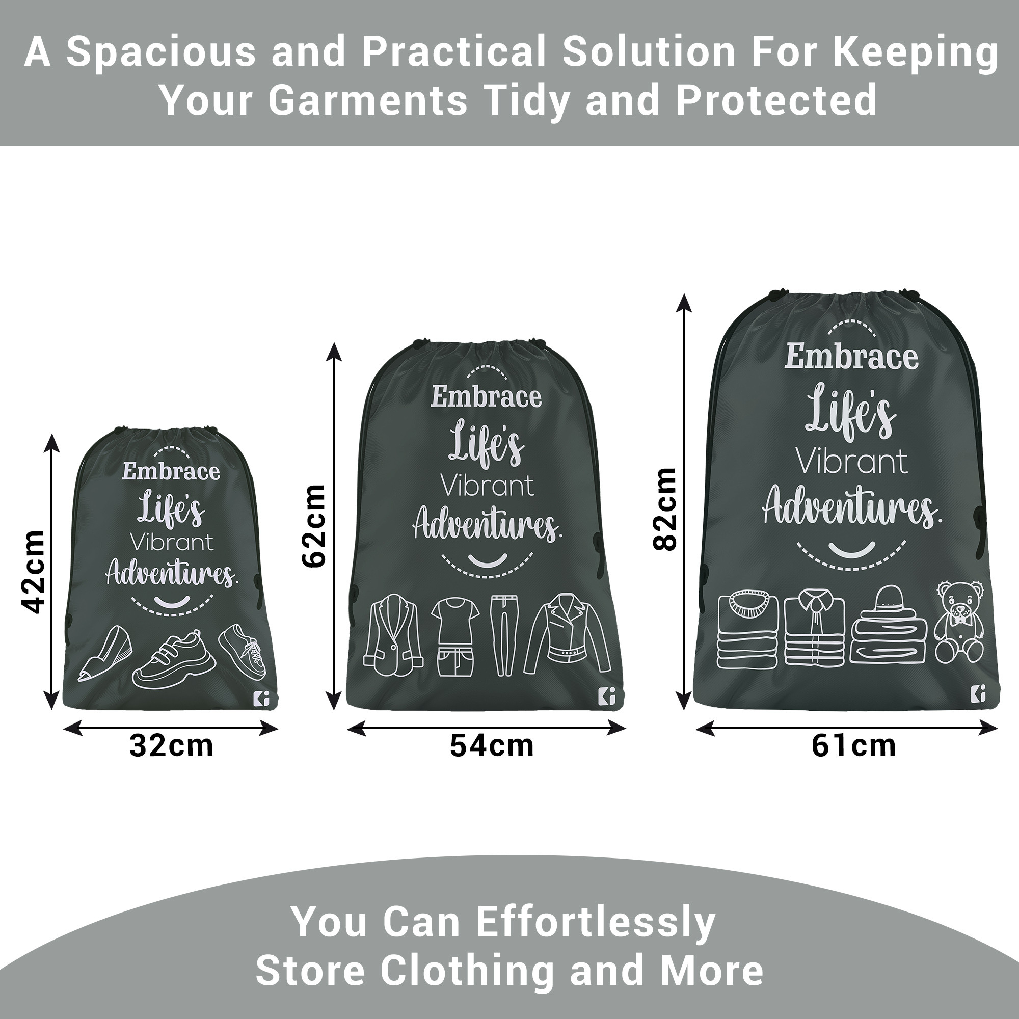 Kuber Industries Travel Organizer Combo Set | Storage Bags Set | Water-Resistant Organizer for Shoe-Garments-Laundry-Lingerie | Cloth Carrying Bag | Small-Medium-Large | Gray