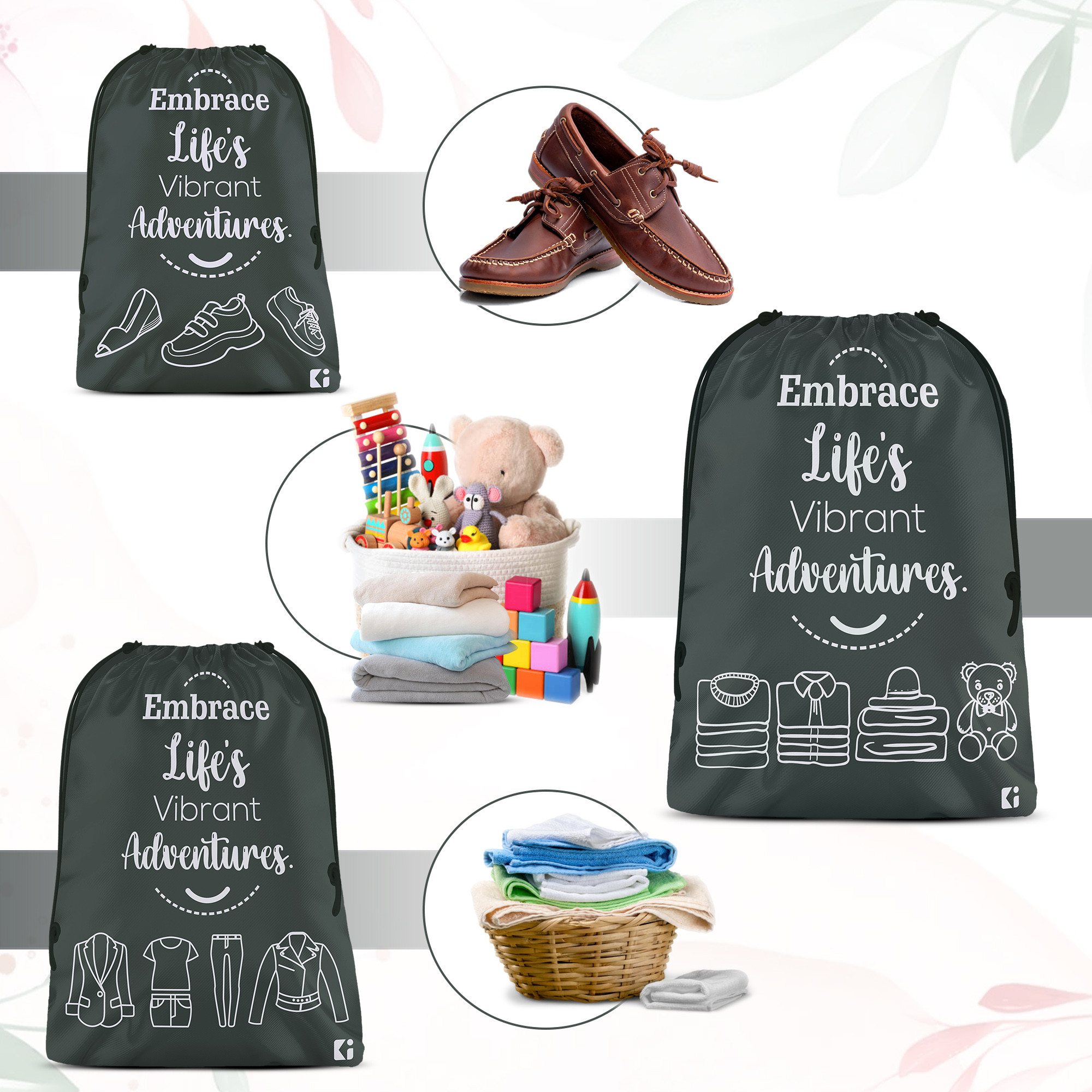 Kuber Industries Travel Organizer Combo Set | Storage Bags Set | Water-Resistant Organizer for Shoe-Garments-Laundry-Lingerie | Cloth Carrying Bag | Small-Medium-Large | Gray