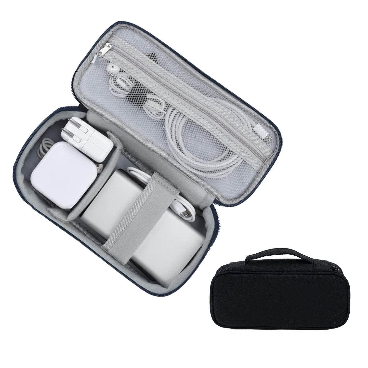 Kuber Industries Travel Organizer For Electronic Accessories|Multipurpose Pouch|Adapter, Cable, Gadget Organizer|Two Comparment With Zipper (Black)