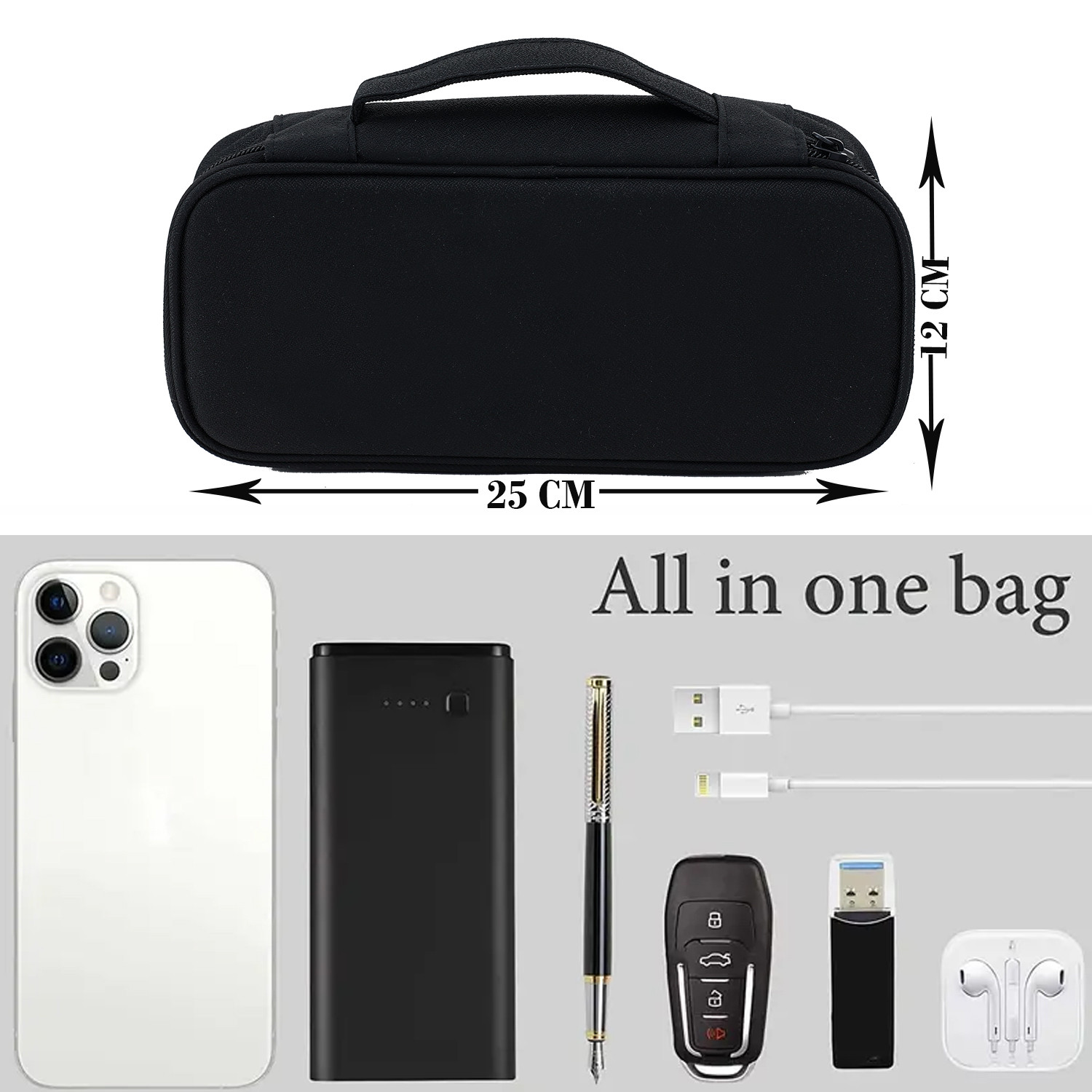 Kuber Industries Travel Organizer For Electronic Accessories|Multipurpose Pouch|Adapter, Cable, Gadget Organizer|Two Comparment With Zipper (Black)