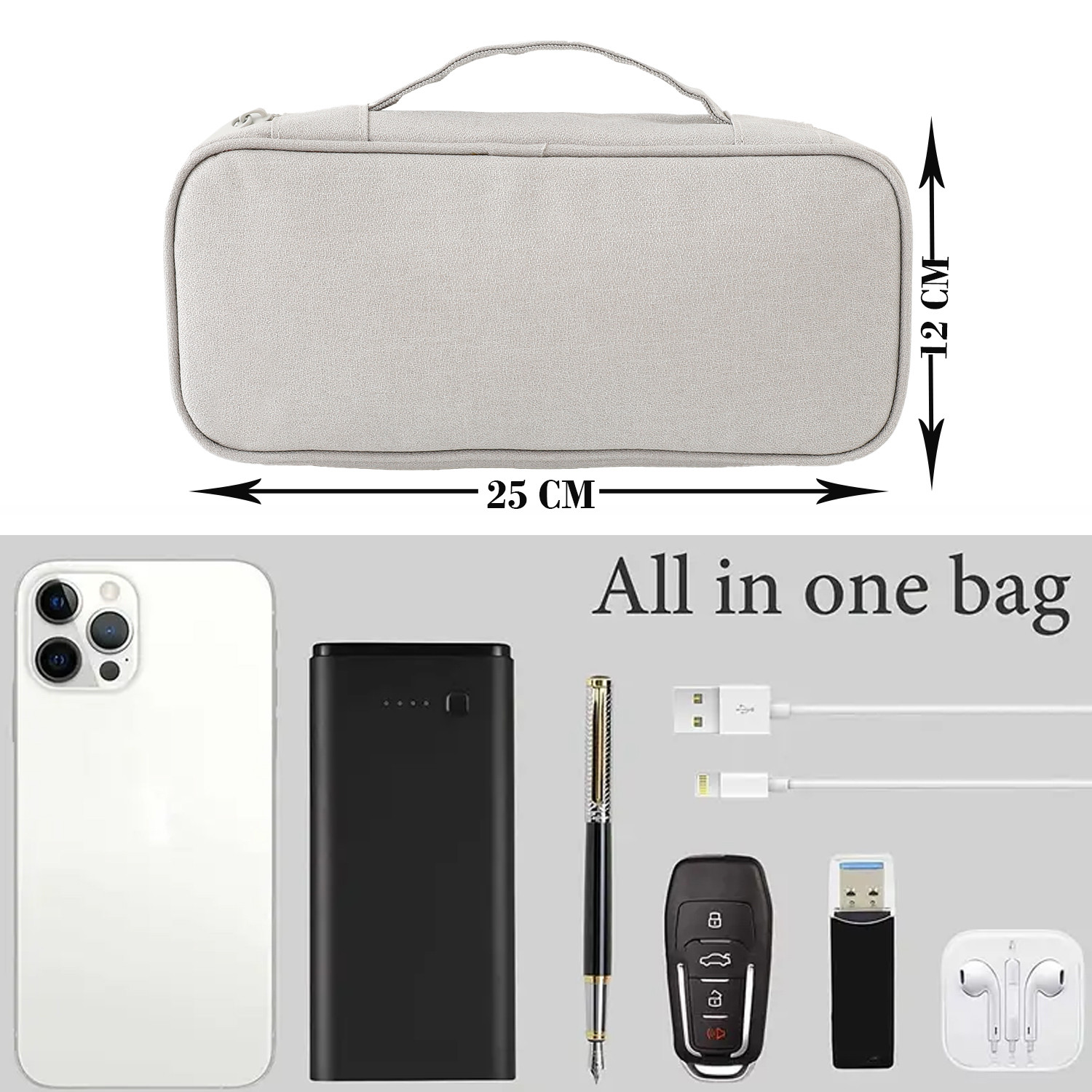 Kuber Industries Travel Organizer For Electronic Accessories|Multipurpose Pouch|Adapter, Cable, Gadget Organizer|Two Comparment With Zipper (Grey)