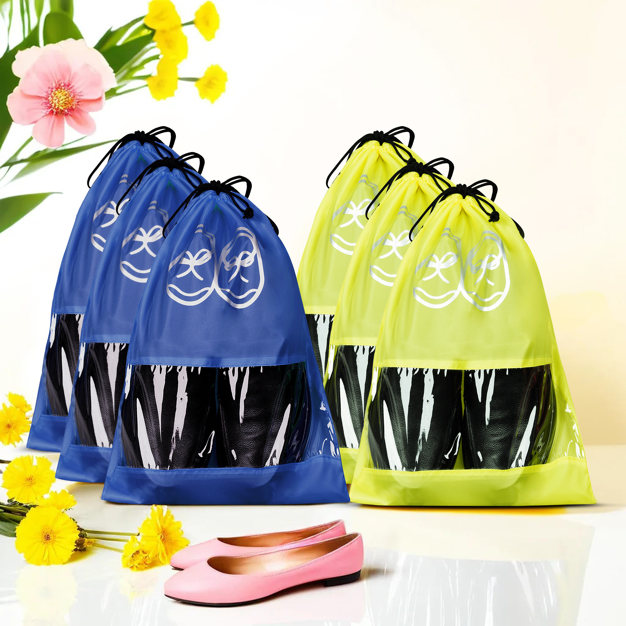 Kuber Industries Travel Shoe Organizer | Storage Bags | Travel Carrying Bag | Storage Organizers Set | Shoe Cover with Transparent Window | Shoe Dori Cover | Yellow & Royal Blue