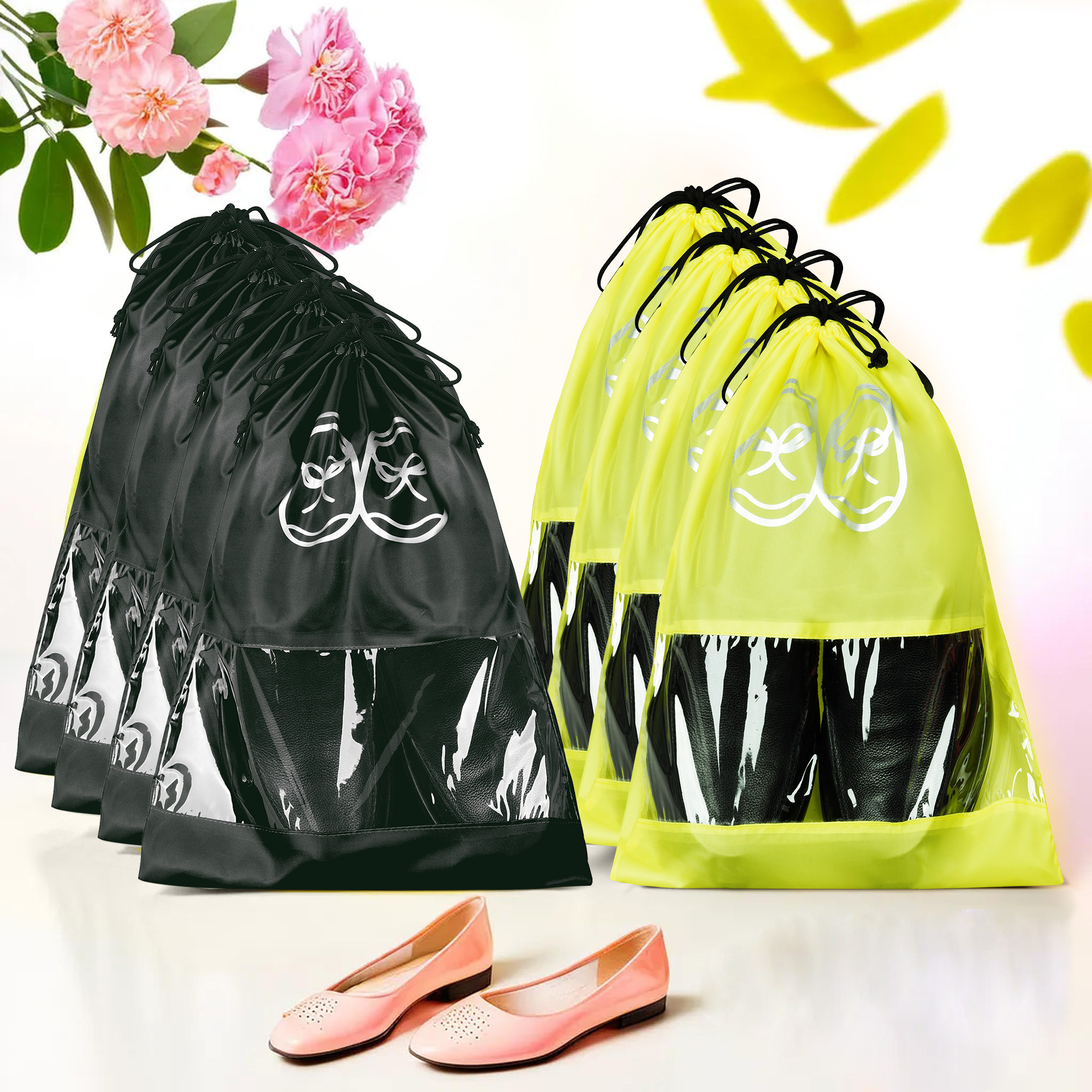 Kuber Industries Travel Shoe Organizer | Storage Bags | Travel Carrying Bag | Storage Organizers Set | Shoe Cover with Transparent Window | Shoe Dori Cover | Yellow & Black
