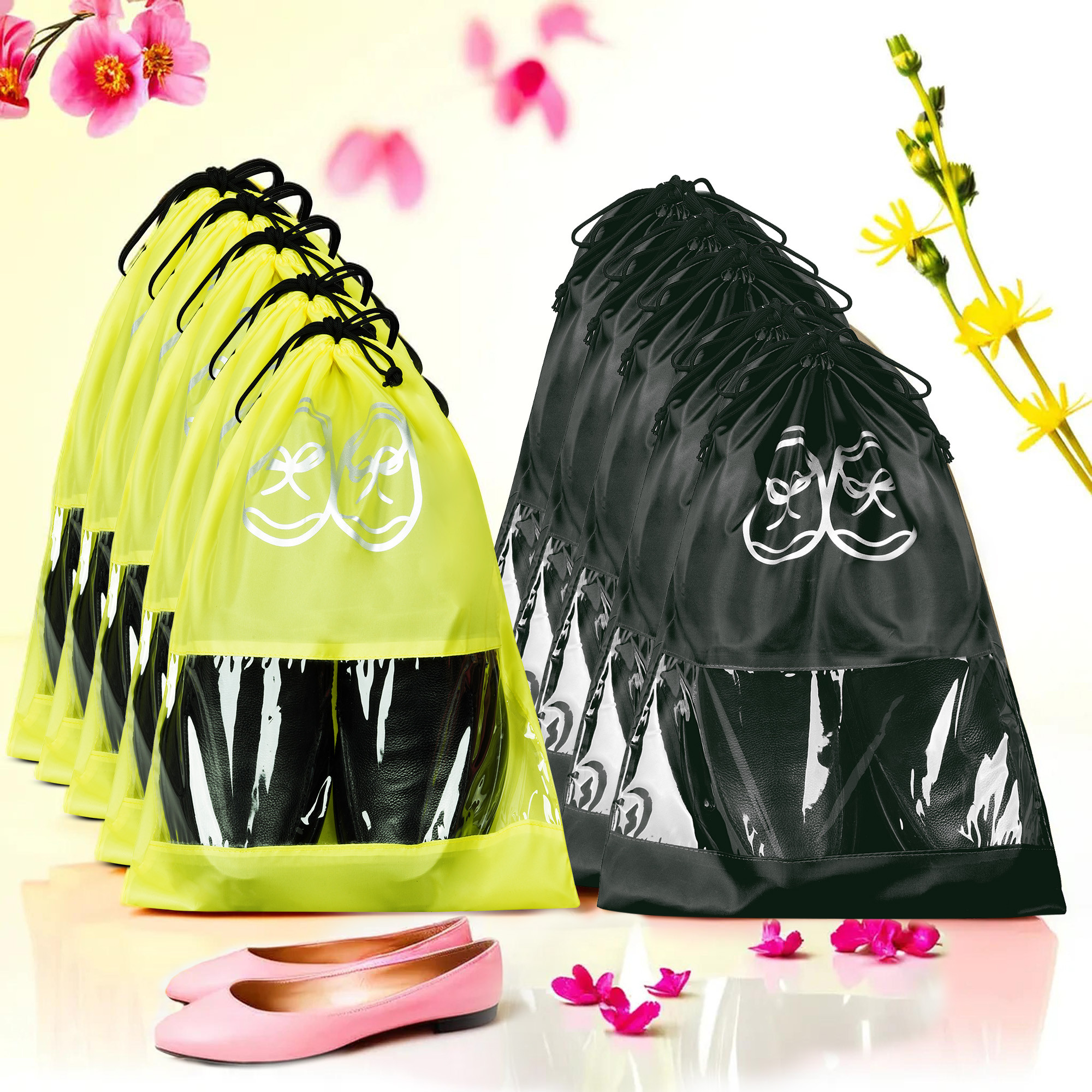 Kuber Industries Travel Shoe Organizer | Storage Bags | Travel Carrying Bag | Storage Organizers Set | Shoe Cover with Transparent Window | Shoe Dori Cover | Yellow & Black